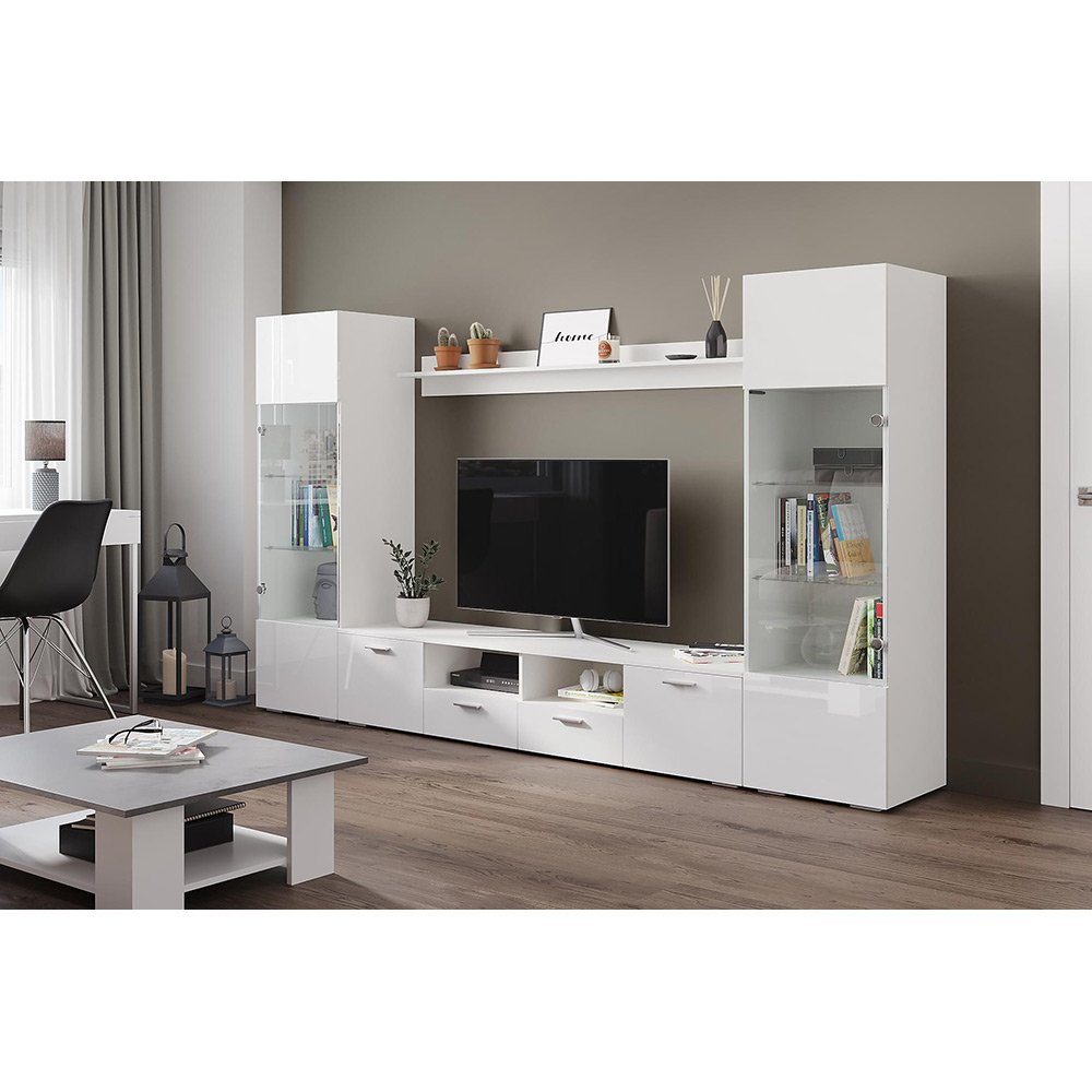 TV-Möbelset In Living Mellon Vit TV-Bänk & Hyllor 260cm