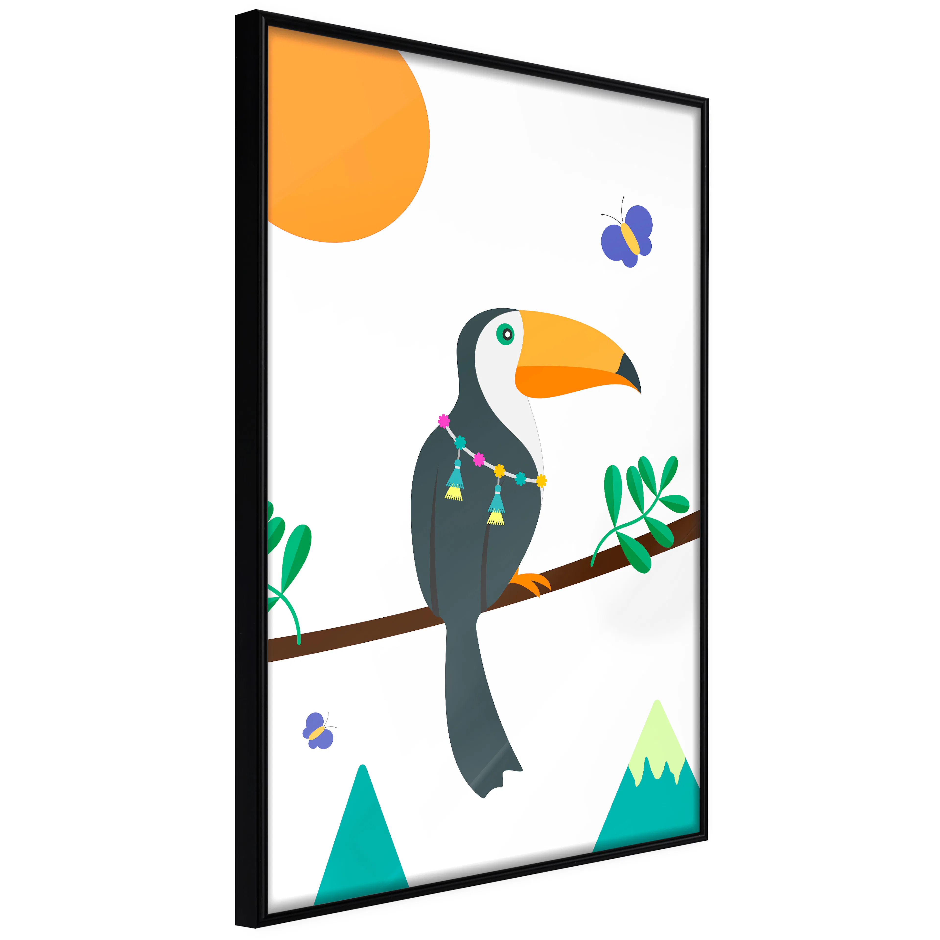 Affisch - Toucan And Butterflies [Poster] 40x60 Svart ram, 40x60 cm