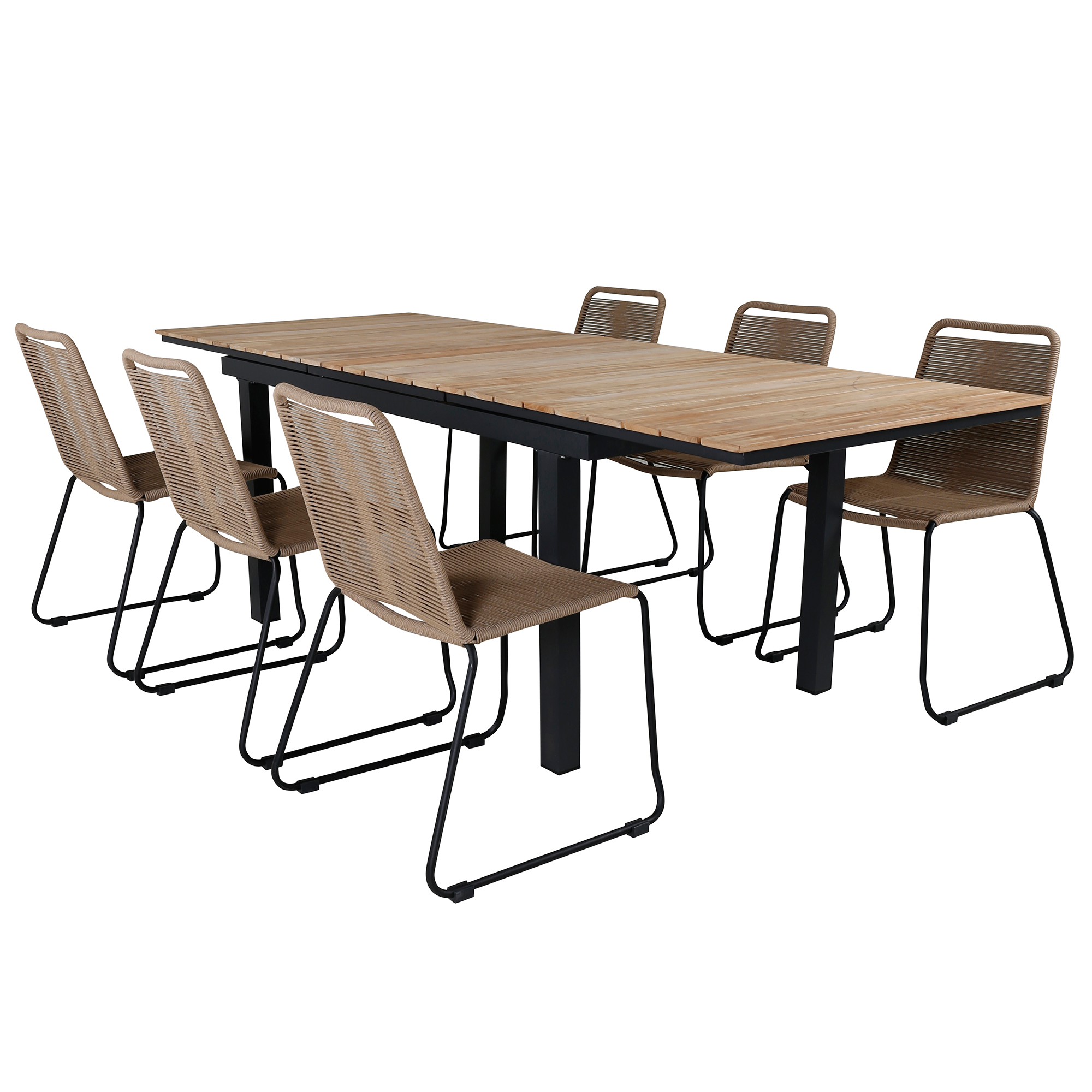 MexicoTable160/240*90-LindosStackingChair-Alu/LatteRope_6 Beige