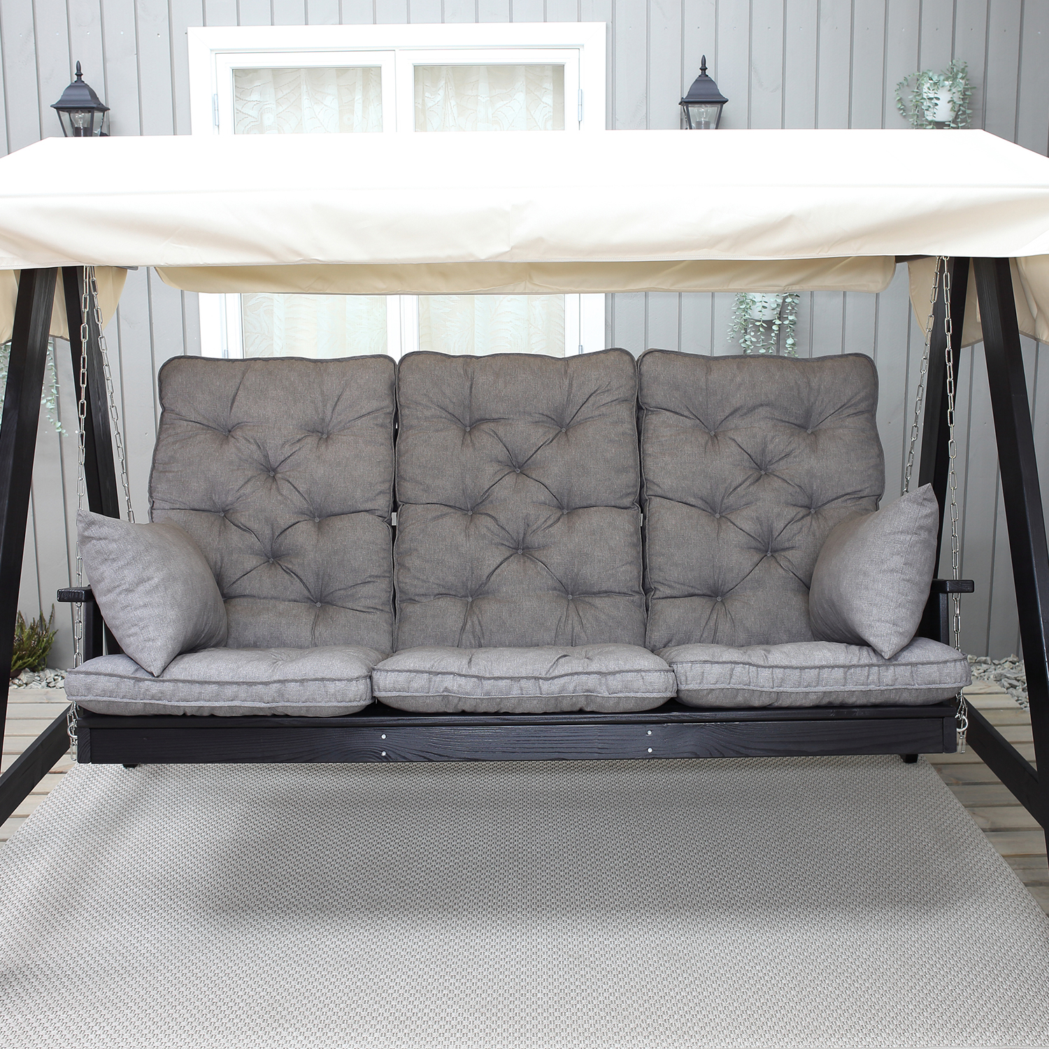 PELLE garden swing without roof, Svarte frame Grå