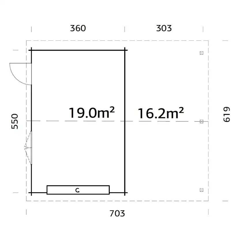 Garage Palmako Roger med Carport 36,5 m2 och Takskjutport