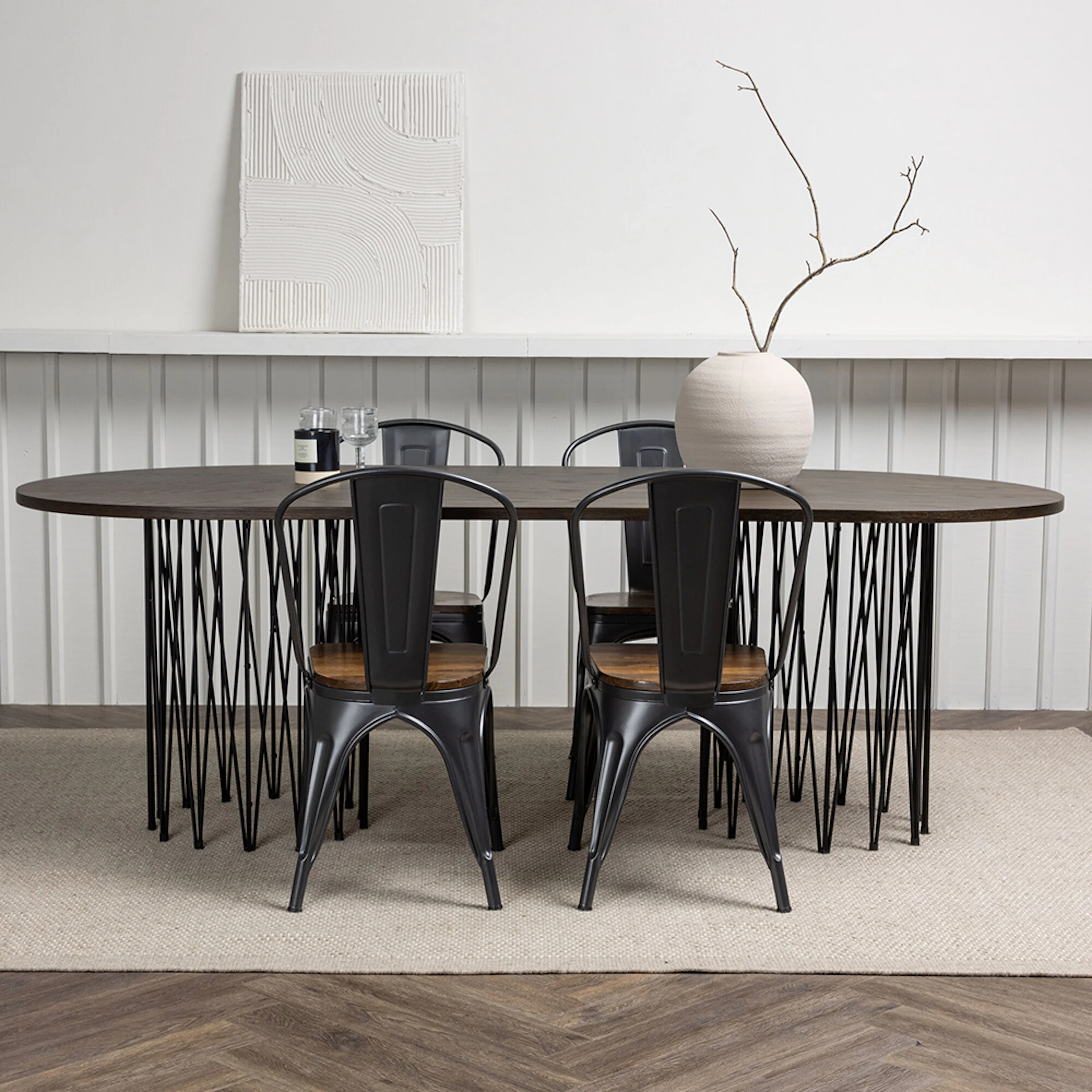 Stone oval Dining Table - Black / Mocca Veneer +Tempe Dining Svart/Ek