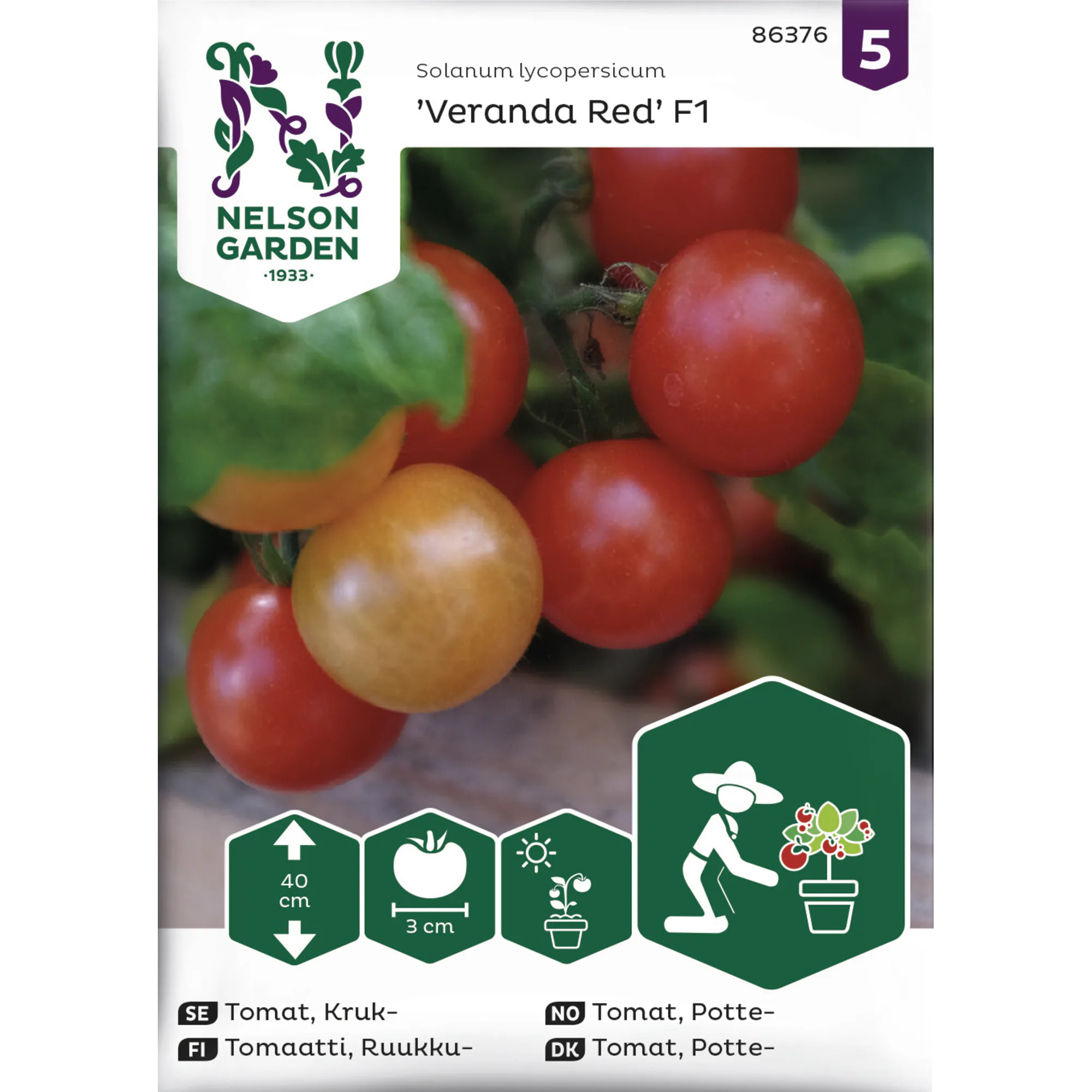 Frö Nelson Garden Tomat Veranda Red F1 Kruktomat