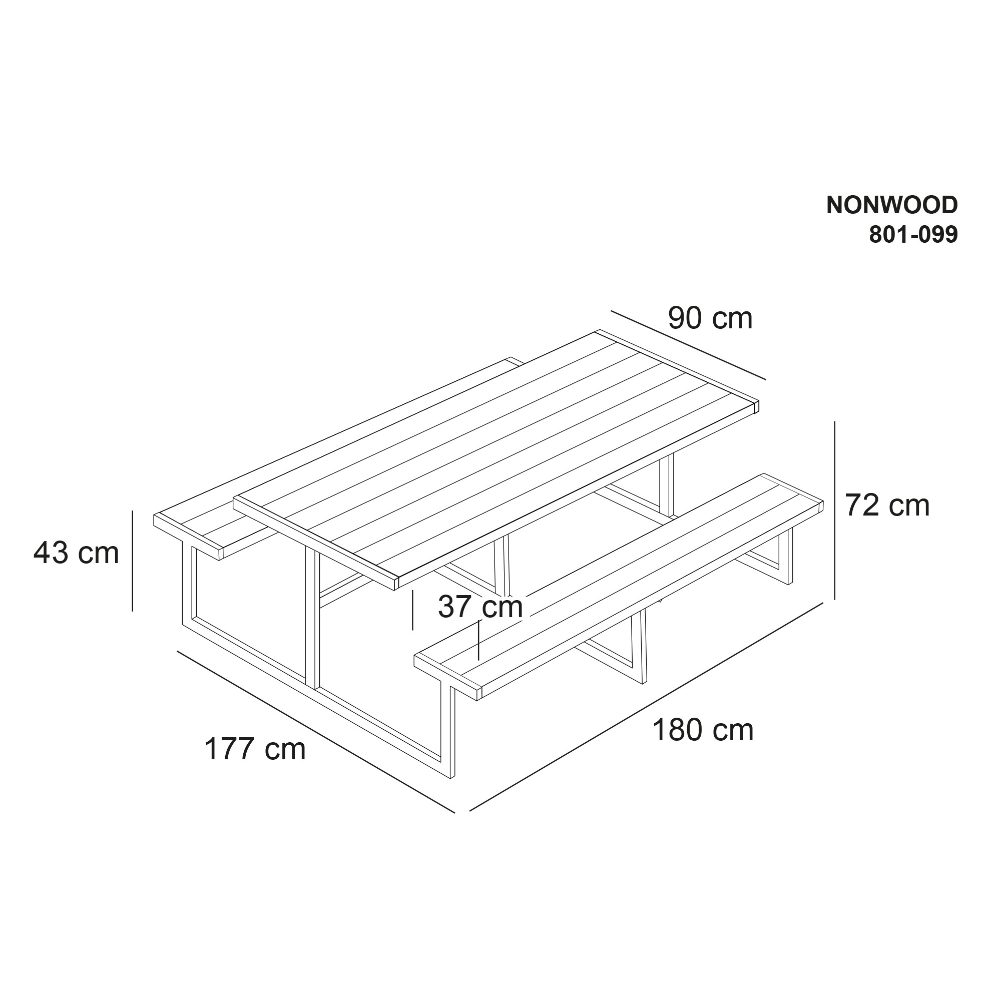 Picknickbord Hortus Nonwood Antracit Galvaniserad Ram Njord