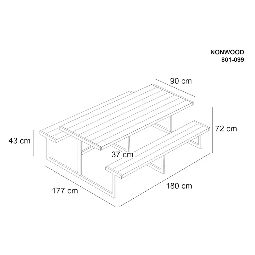 Picknickbord Hortus Nonwood Antracit Galvaniserad Ram Njord
