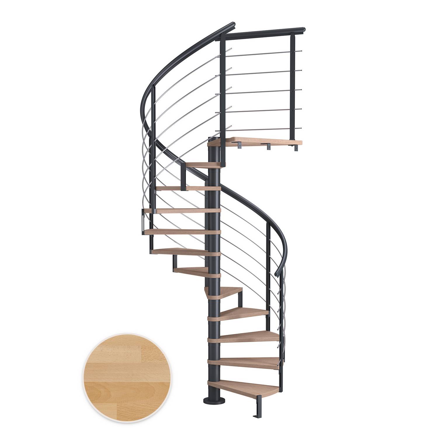 MONTREAL spiral bok oljad antracit DESIGN 11T Ø140 Antracit, D: 1400 mm, Golv till golv höjd: 2500-2860 mm, 11+1 steg