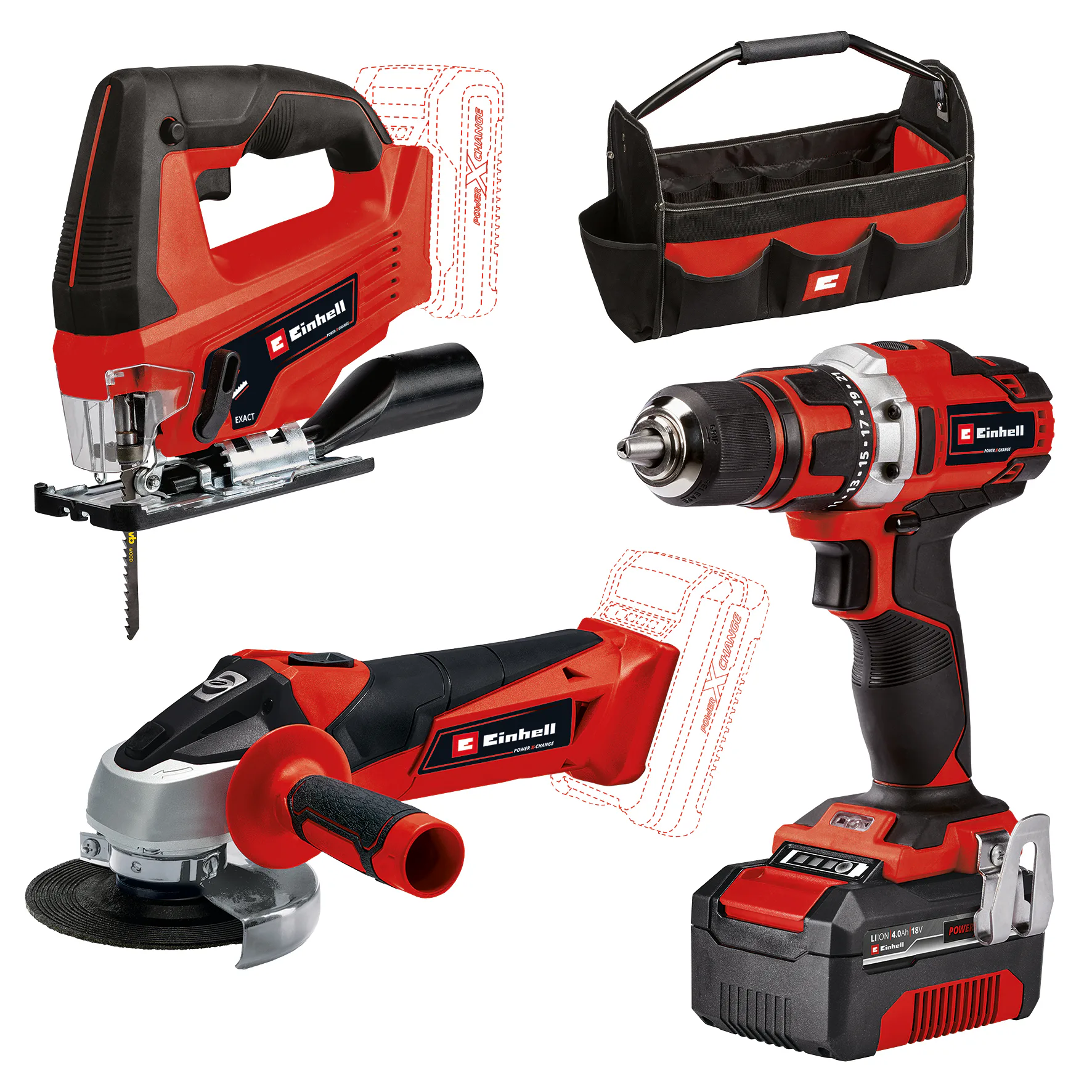 Elverktygskit Einhell TE-TK 18/3 Li (JS+CD+AG) KIT med Batteri
