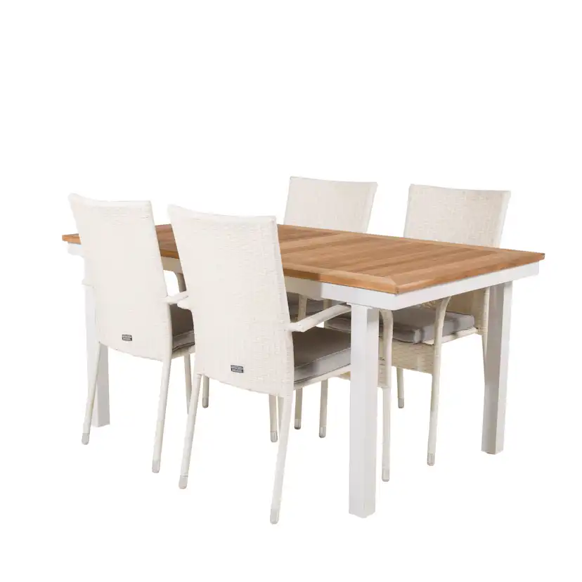 Panama Dining Table 160/240*90 - White Alu / Teak+Anna Arm C Vit/Natur, Blanka Ben
