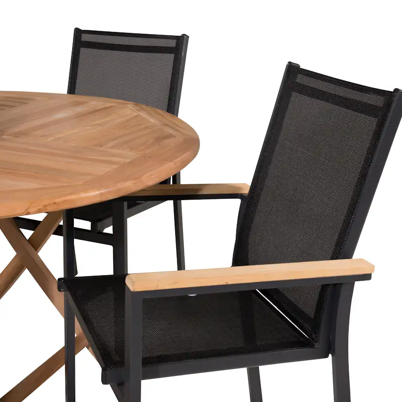 Kenya Round Bordø120cm-Teak+Texas stol-svart/Teak4 Svart/Teak