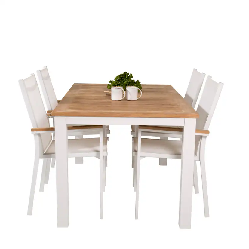 Panama Dining Table 152/210*90 - White Alu / Teak+Texas Arm Blanka Ben