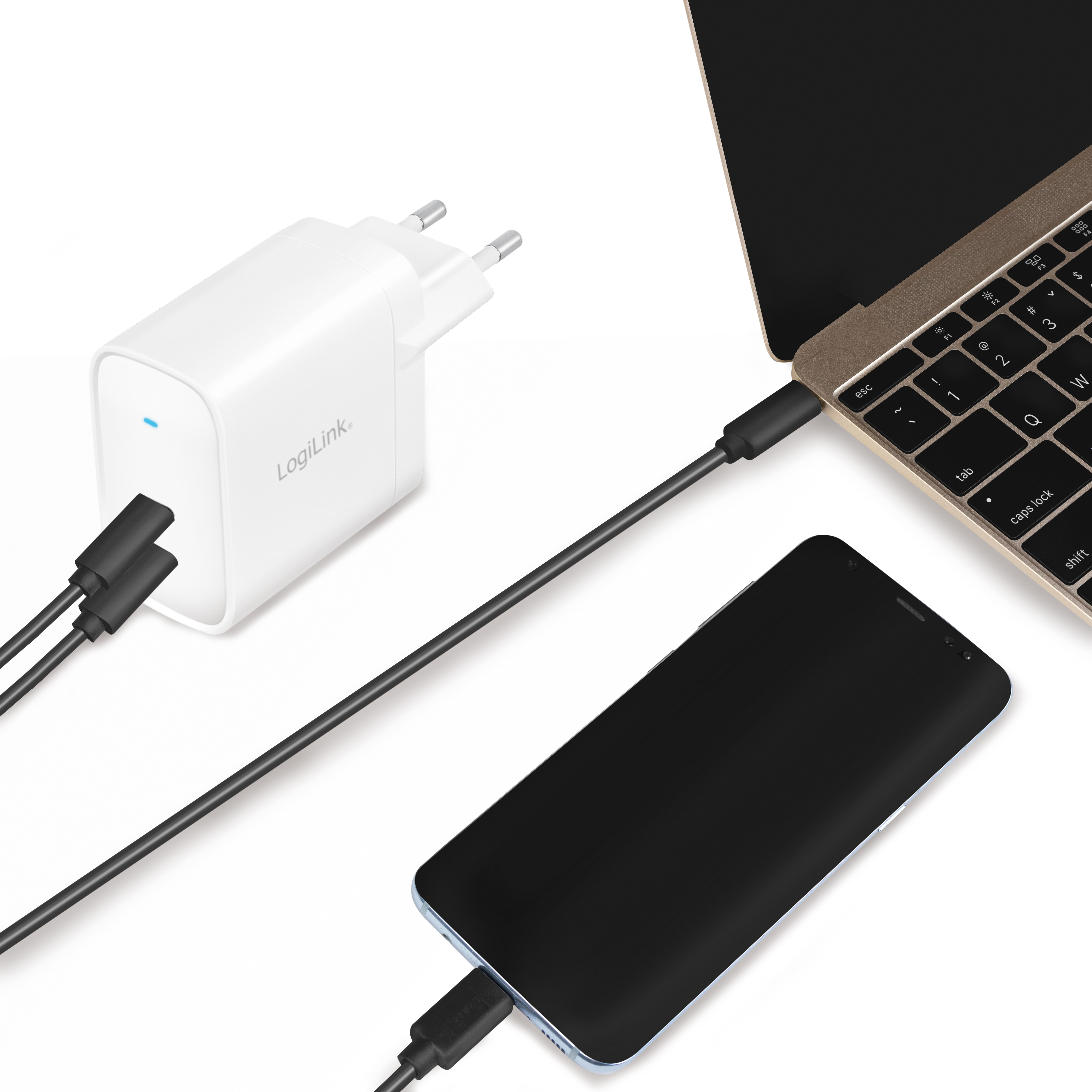 USB-laddare LogiLink 2 x USB-C PD 65W GaN