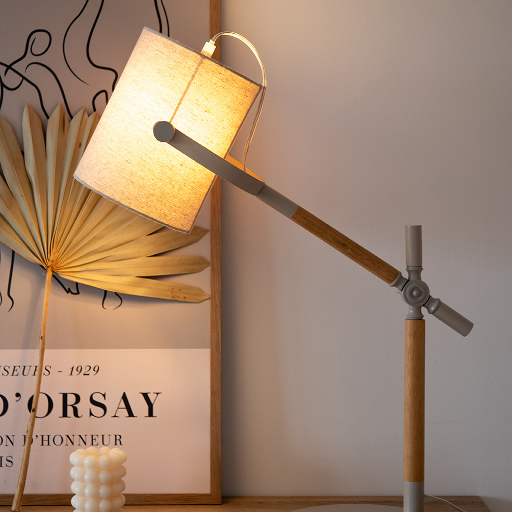 Dennis -Table Lamp - Beige / Wood/Beige Linen Beige