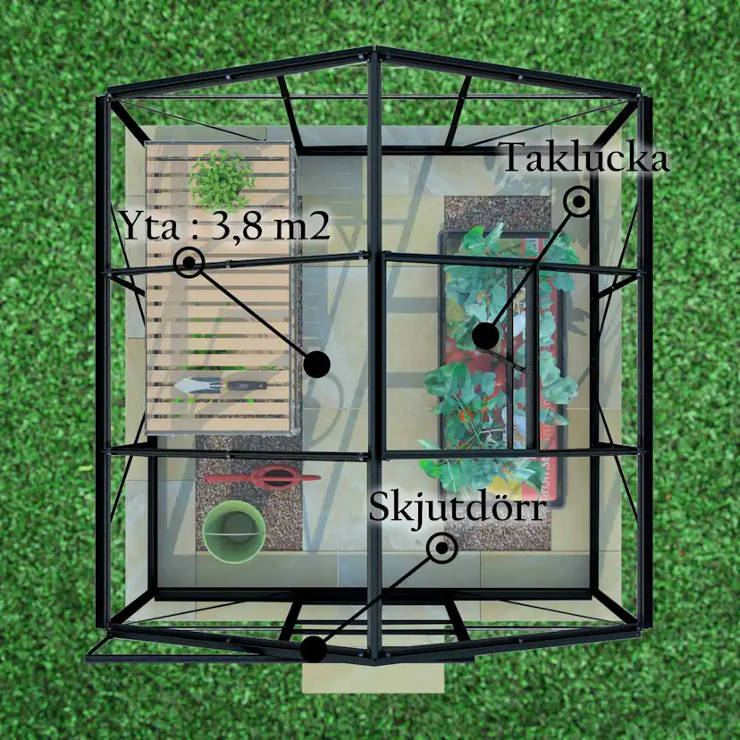 Lykke Växthus Glas 8,2m2, svart BxH: 320,4x254,7 cm
