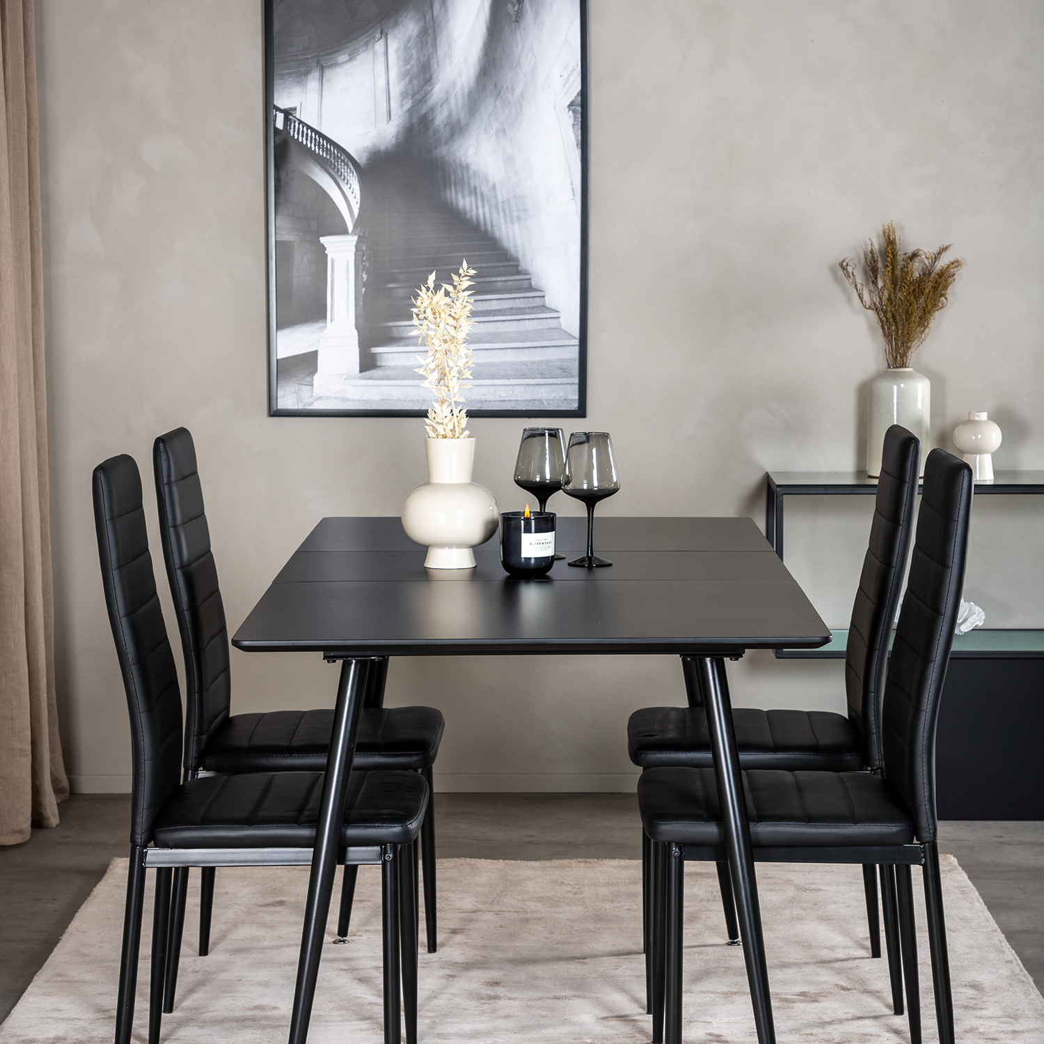 Matgrupp Venture Home Silvia med Iläggsskiva och 4 Sly Stolar