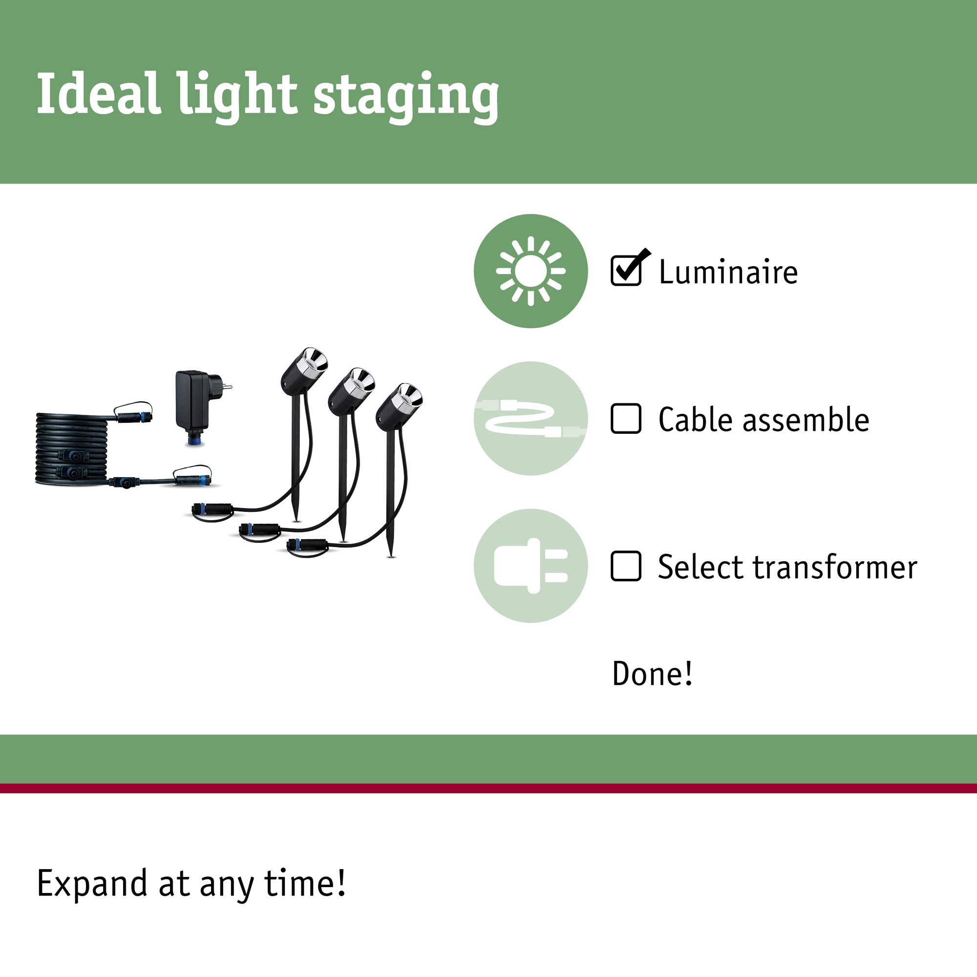 Spotlight Paulmann Pike Plug & Shine LED Pike IP65 24V 3-pack med Transformator och Kabel