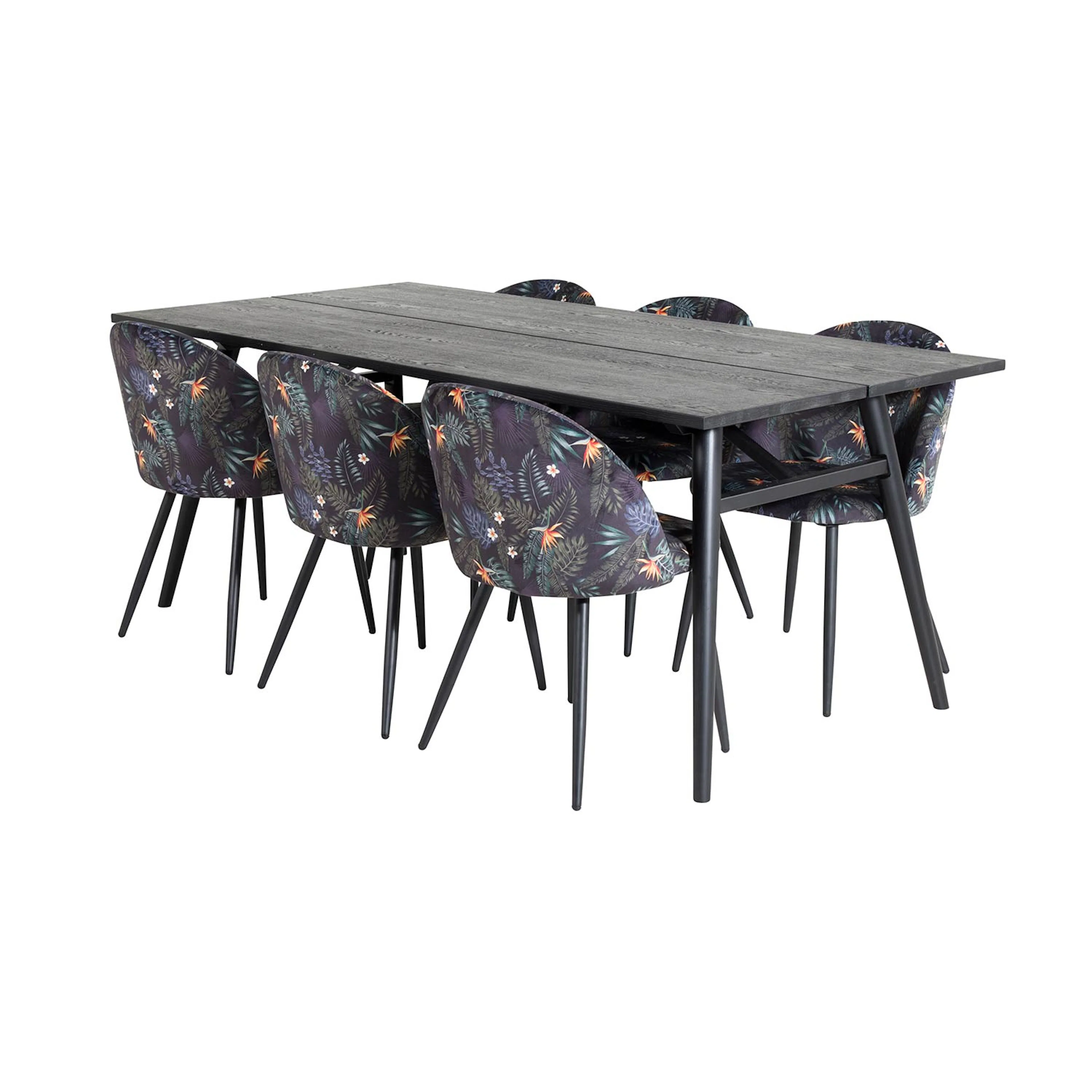 Sleek Extentiontable Black Brushed-Velvet Chair-Black Flower Svart/Blommönstrad