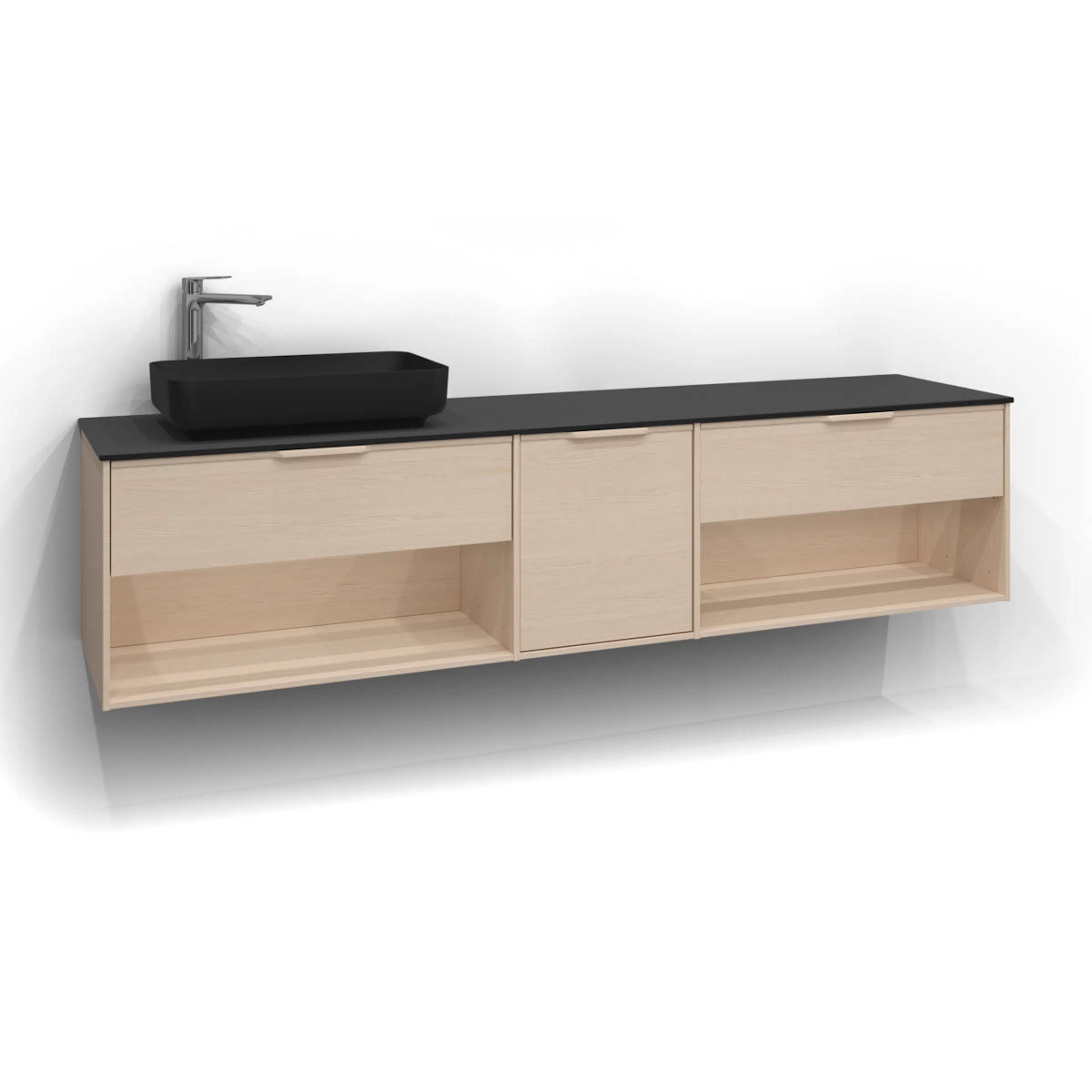 Epos Underdel Relief 200x45 Vit ask 1+1+1L Öppen förvaring I Vit Ask, Relief, 1 + 1 + 1 lådor med integrerat handtag och 2 öppna hyllor, Dubbelt eluttag ingår i 40 lådan