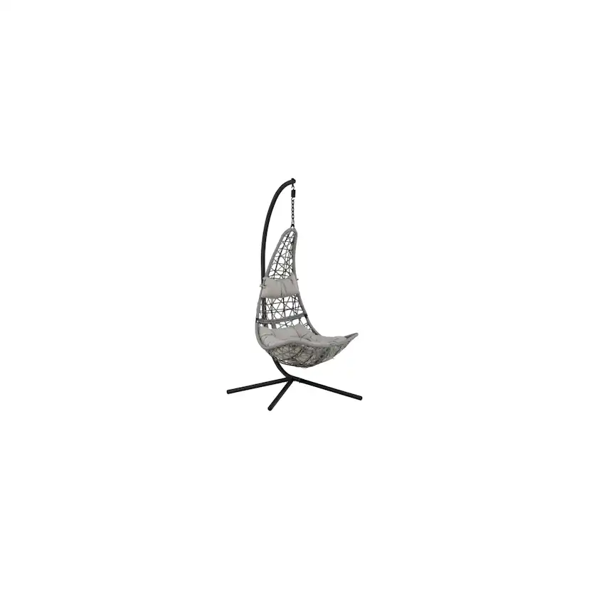 Edinburgh Hanging chair - Black frame/grey wicker/grey cushi Grå