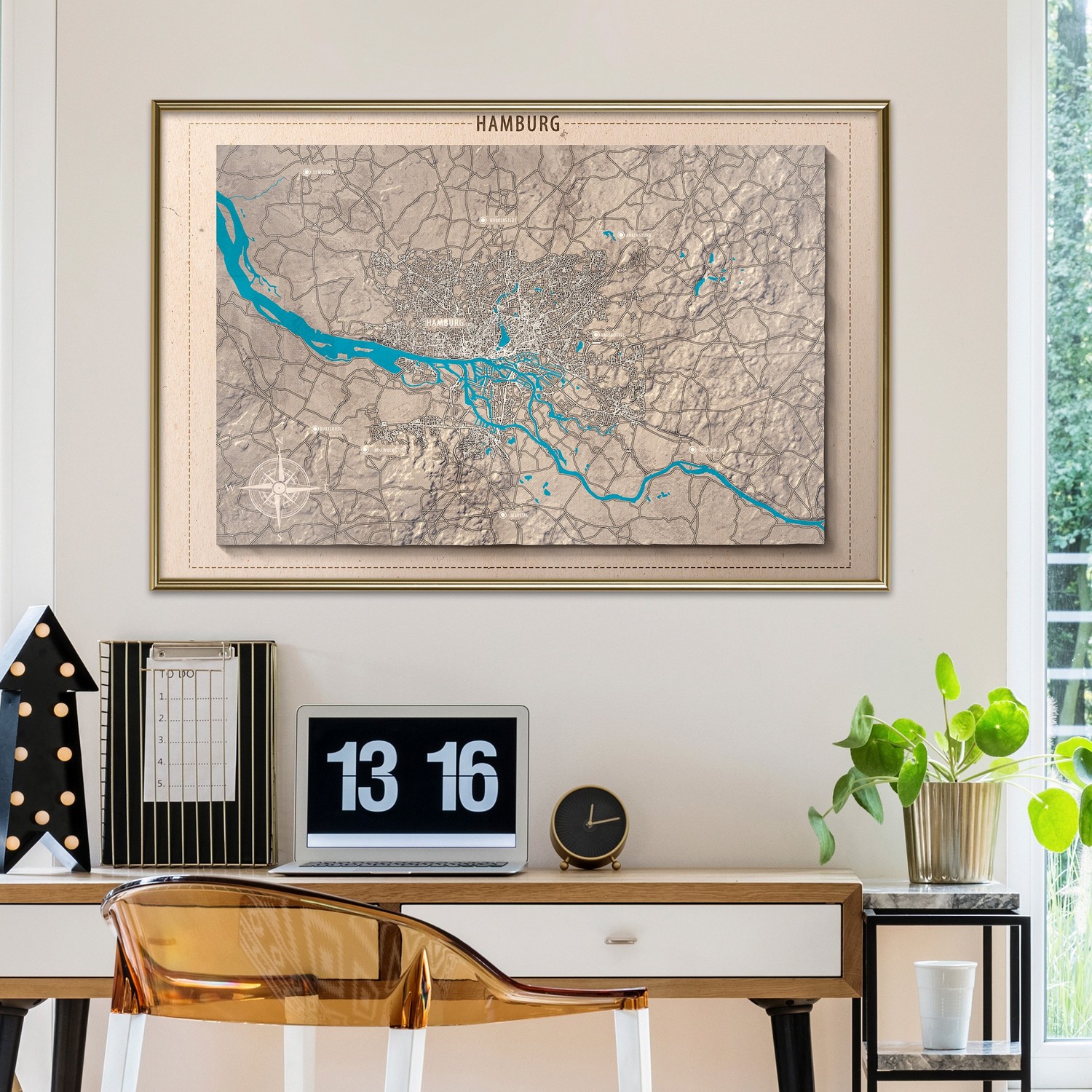 Affisch - Isometric Map: Hamburg [Poster] 30x20 Guld ram, 30x20 cm