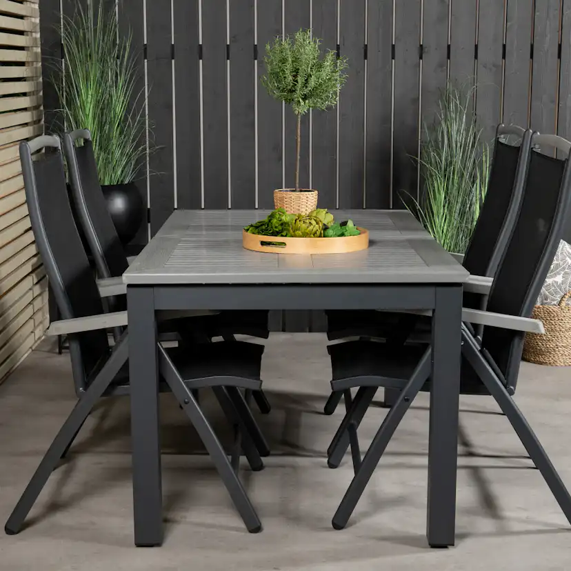 Albany Dining Table 160/240*100 - Svart Alu / Grey Aintwood+ Svart/Grå