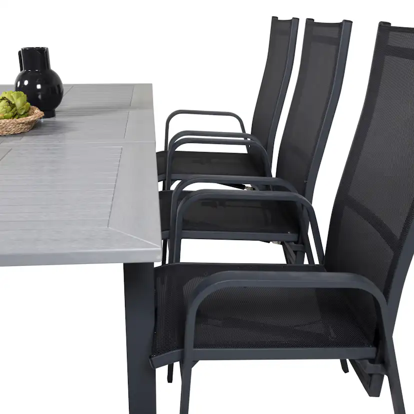 Albany Dining Table 160/240*100 - Svart Alu / Grey Aintwood+ Svart/Grå