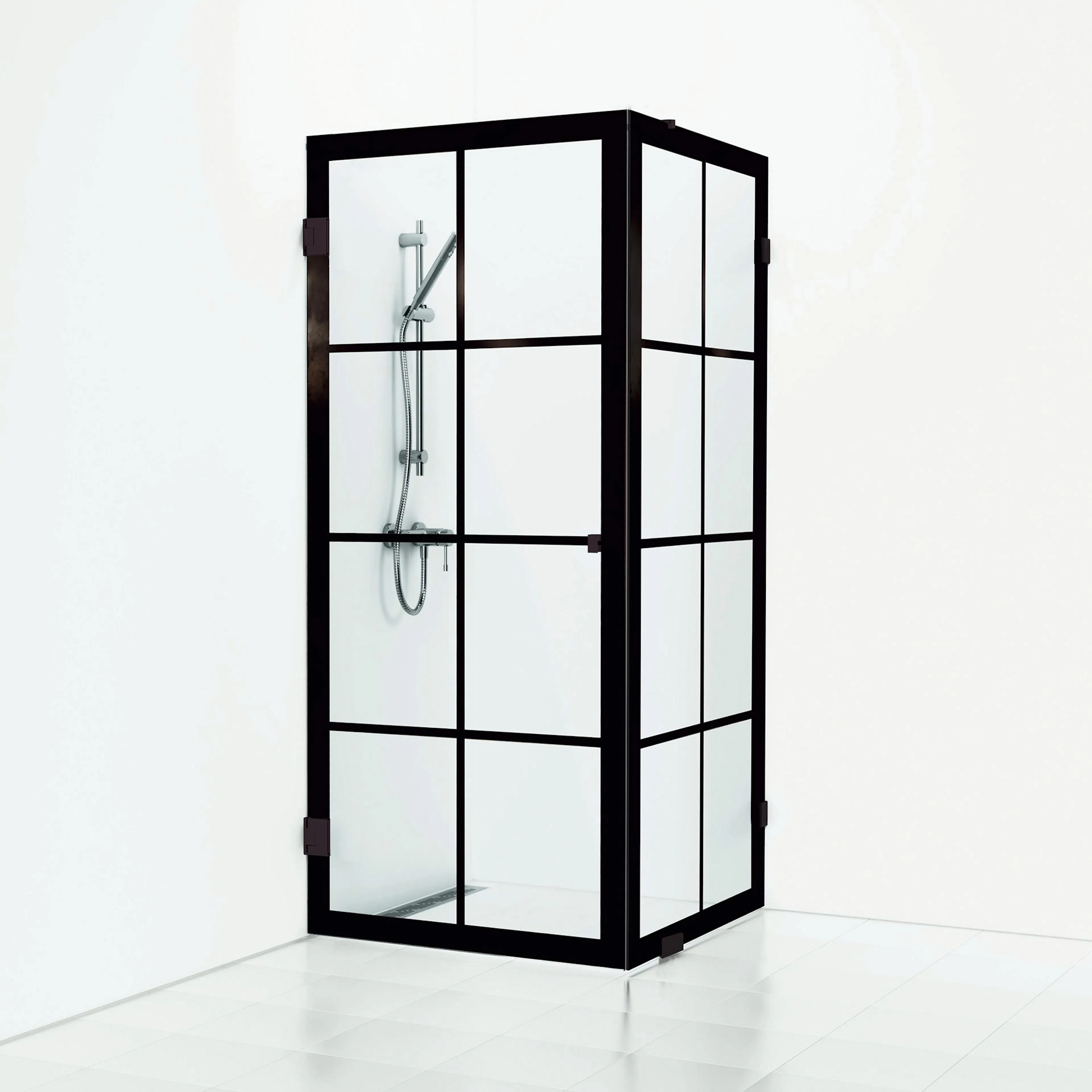 Duschhörna 180° Rista Rak/Fast 90x80x200 Svart Matt/Klar BxDxH: 90x80x200 cm, Svart Matt profil, Klarglas