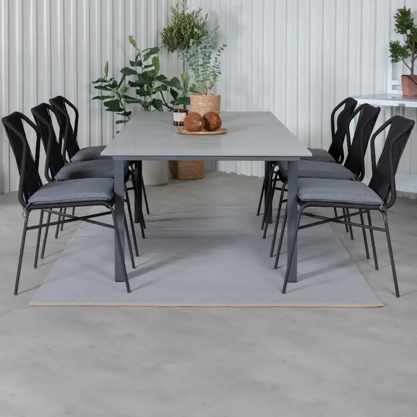 Matgrupp Venture Home Lova 224 med 6 Jefferson Stapelbara Matstolar