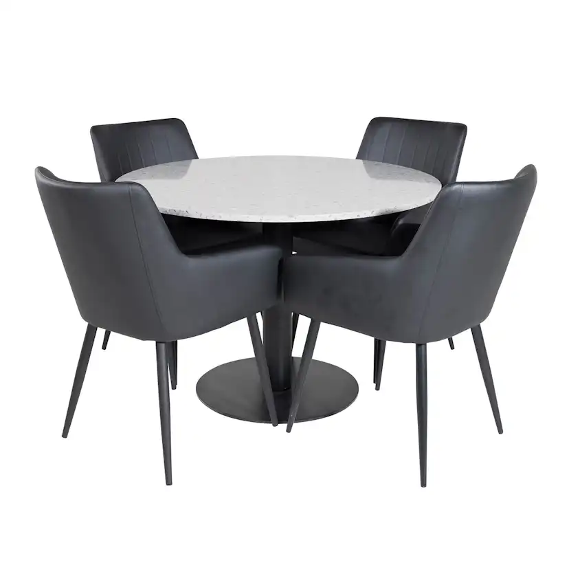 Matgrupp Venture Home Roxanna med 4 Corina Karmstolar Konstläder Runt