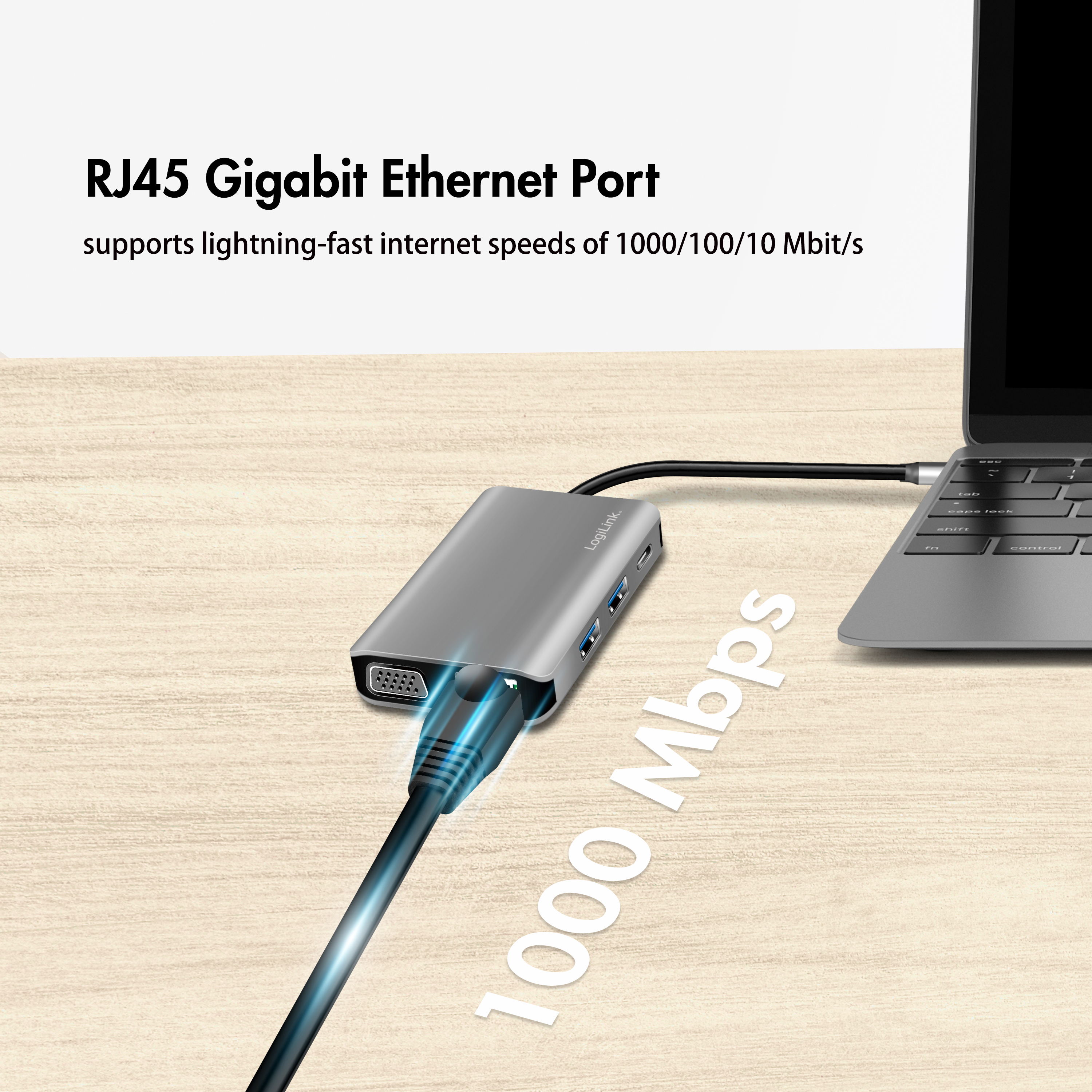 USB-C-Dockningsstation LogiLink 7-i-1 HDMI/VGA/RJ45/USB-C 100W PD