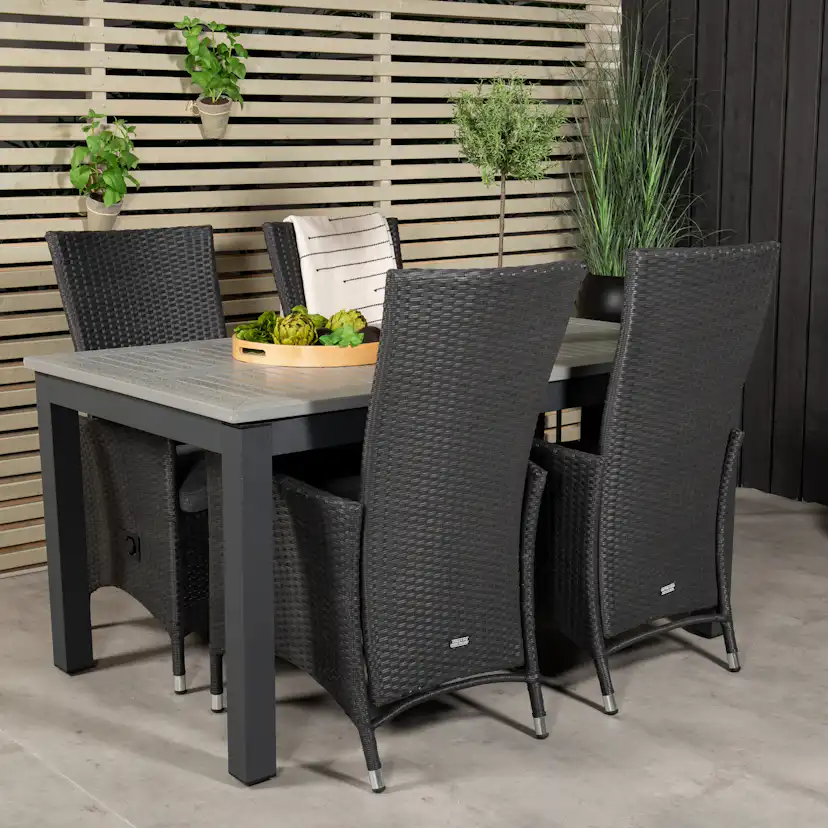 Albany Dining Table 160/240*100 - Svart Alu / Grey Aintwood+ Svart/Grå