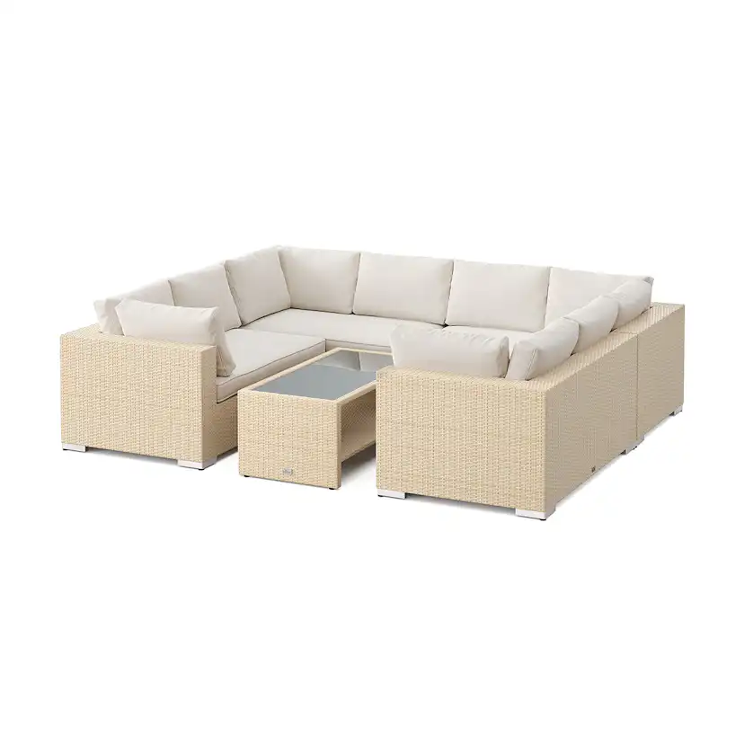 Loungegrupp Comfort Garden Bahamas U-formad utomhus loungegrupp med stängt avslut, 8-sits med bord och hylla