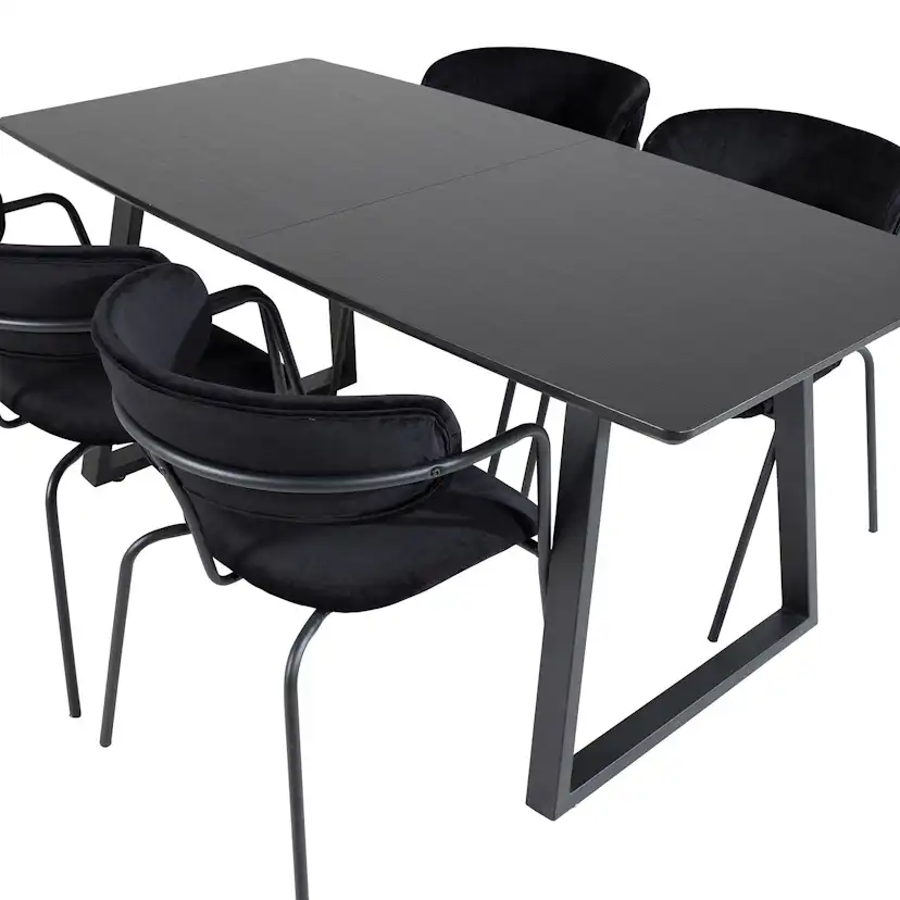 Inca Extentiontable-Black top/Arrow armchair-Black Velvet_4 Svart/Svart