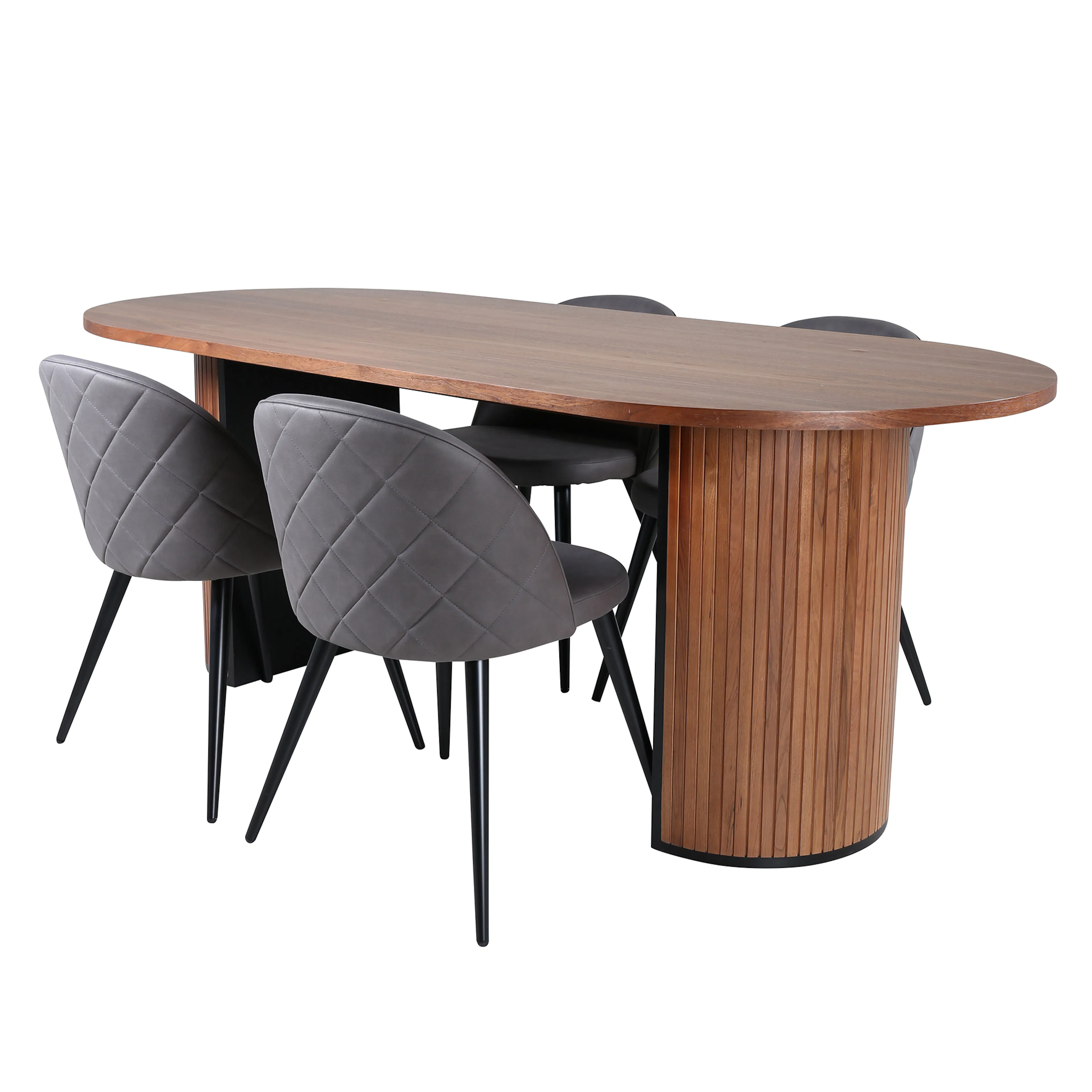 Bianca Oval Dining Table - Walnut / Black Veneer+Velvet Stit Grå
