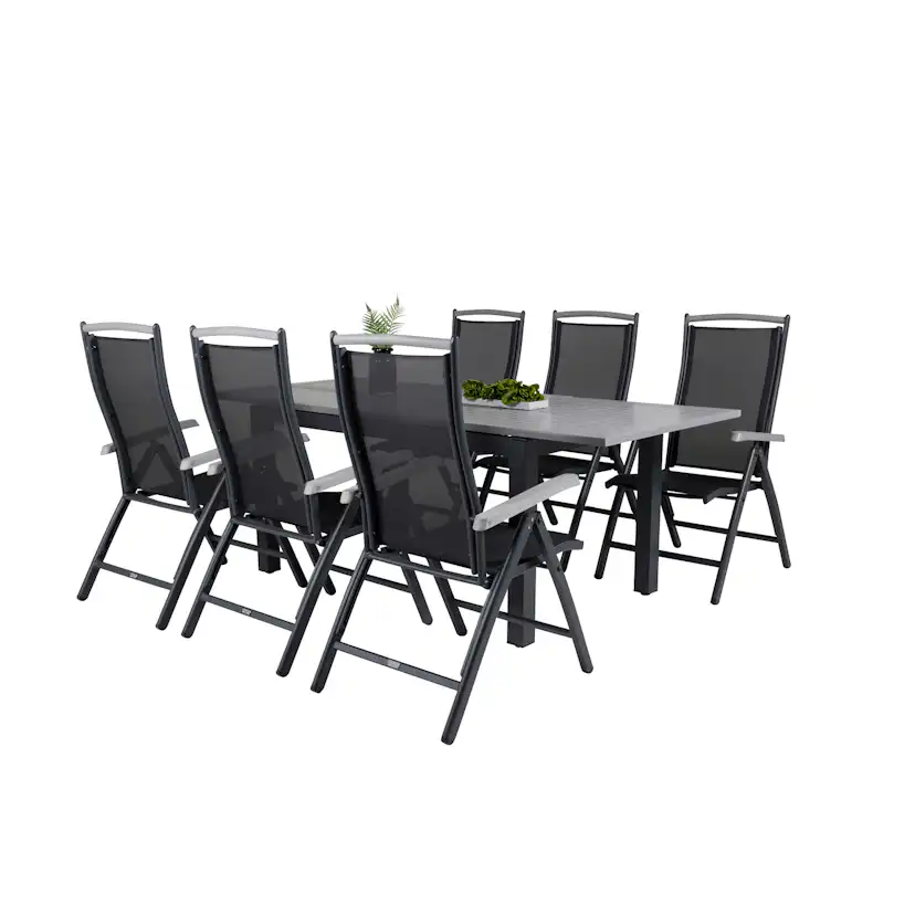 Albany Dining Table 160/240*100 - Svart Alu / Grey Aintwood+ Svart/Grå