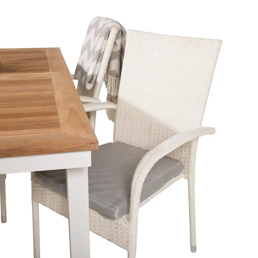 Panama Dining Table 160/240*90 - White Alu / Teak+Anna Arm C Vit/Natur, Blanka Ben