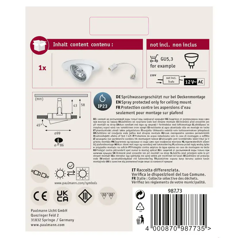 Downlight Paulmann Vinklingsbar GU5.3