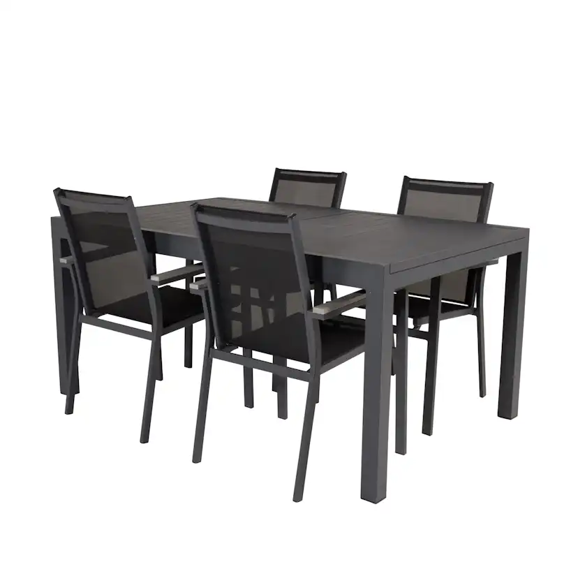 Marbella Bord160/240*100*H75-svart+Parmastolsvart/svart Grå4 Svart/Svart