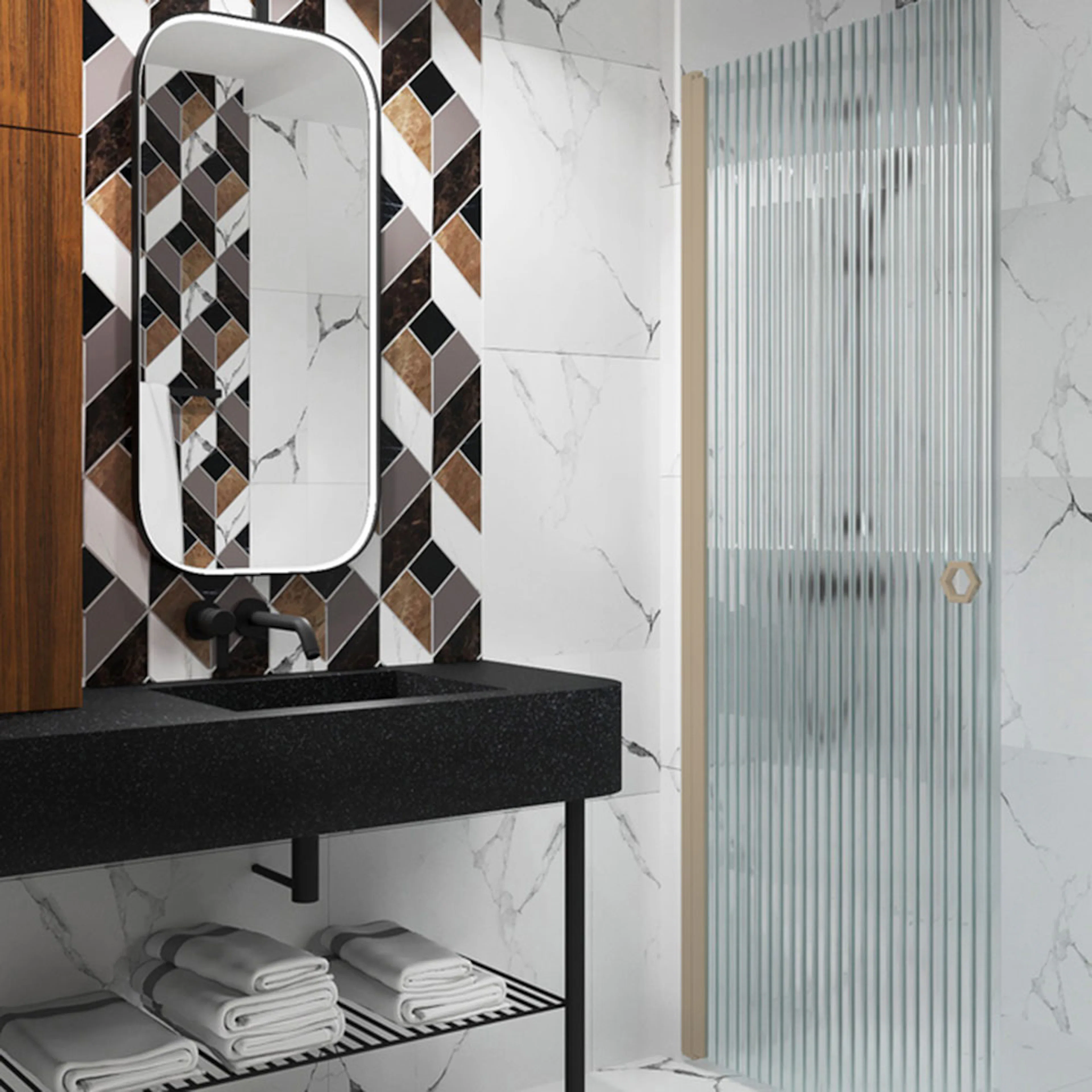 Forma 302 Vändbar duschvägg 885X2025 mm, Reeded, Sand Profiler