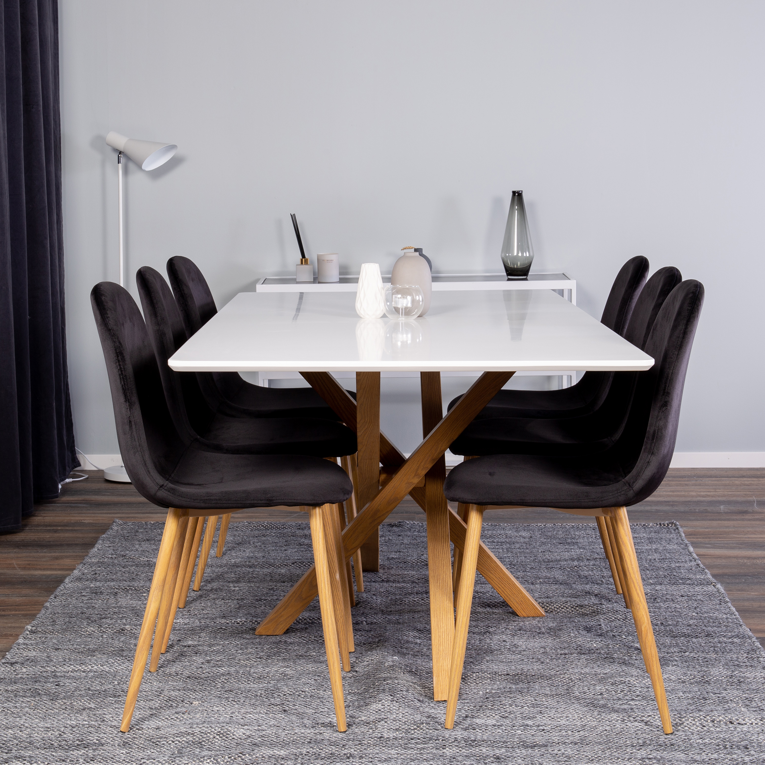 Piazza Table Oaklook/Whit 180+Polar Oaklookleg/Black Velvet6 Vit/Svart