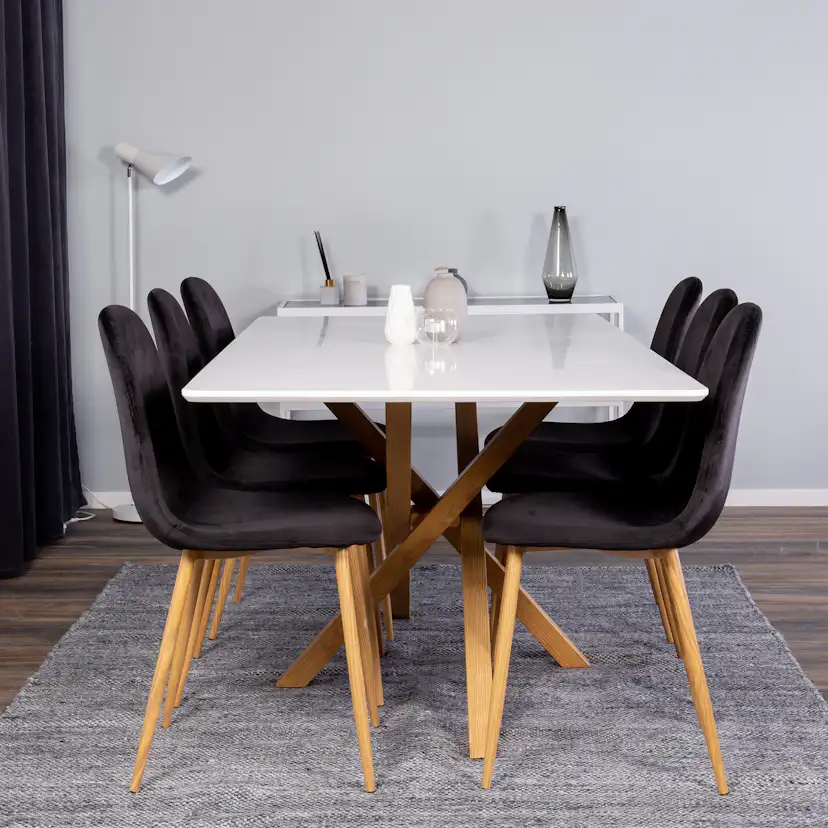 Piazza Table Oaklook/Whit 180+Polar Oaklookleg/Black Velvet6 Vit/Svart