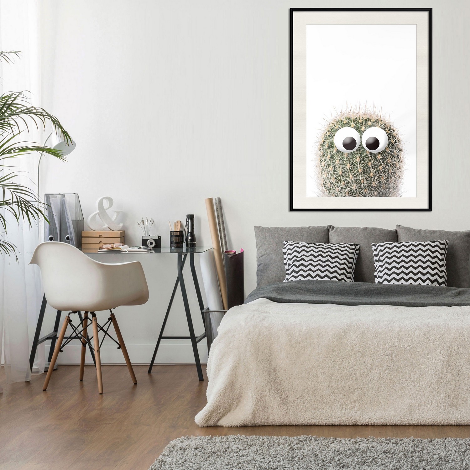 Affisch - Cactus With Eyes [Poster] 30x45 Svart ram med passepartout, 30x45 cm