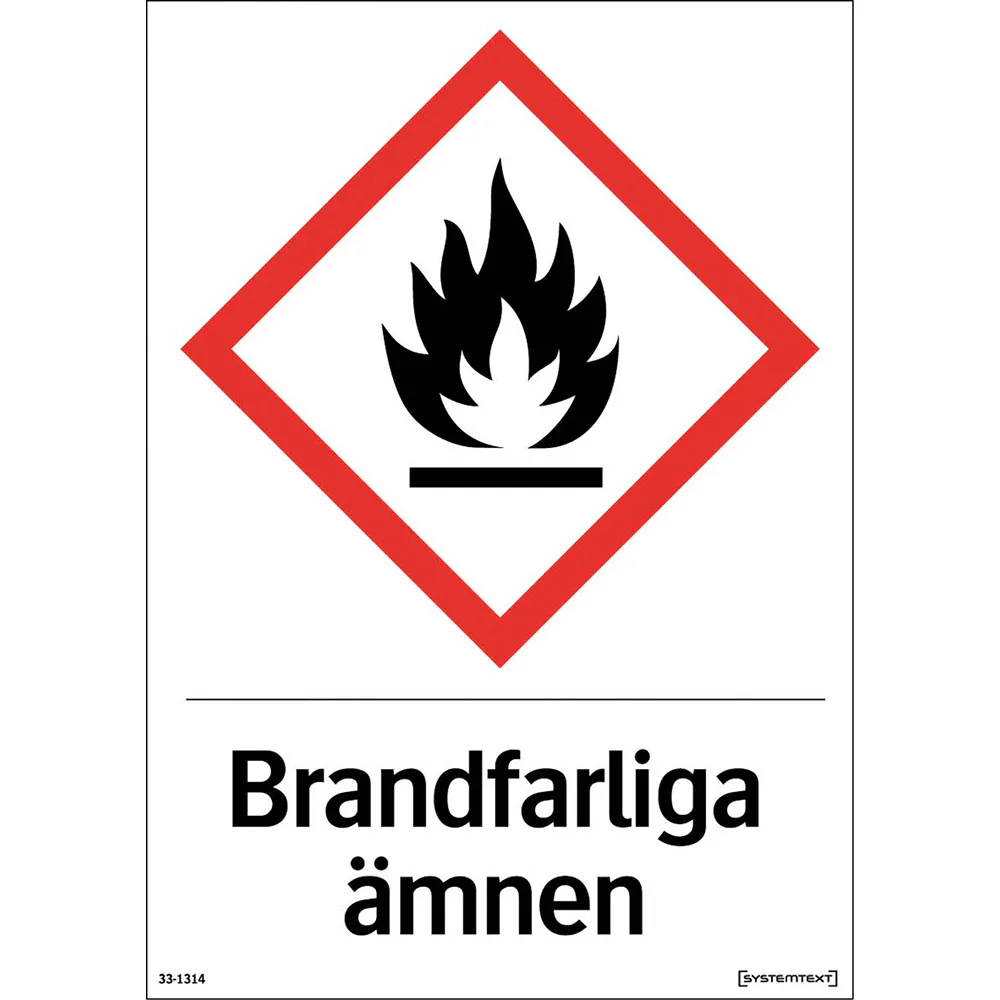 Skylt Systemtext Brandfarliga Ämnen 210x297 mm Plast