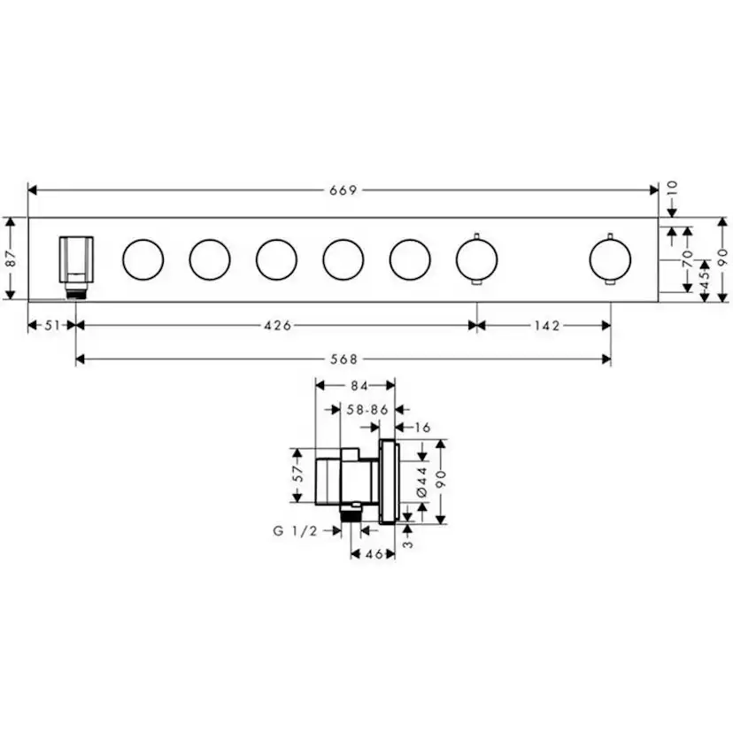 Termostatmodul Axor ShowerSolutions Select 670/90 5 Funktioner
