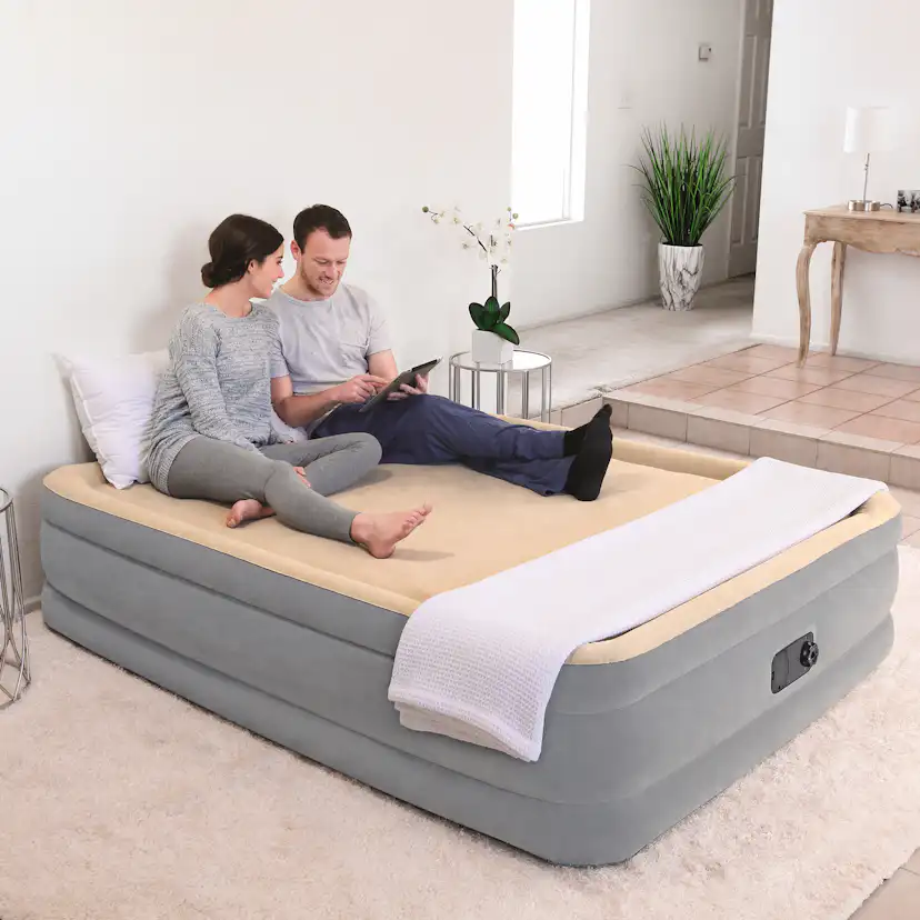 Uppblåsbar Dubbelsäng Bestway Hög Inbyggd Pump Tritech Queen Airbed 2 Personer