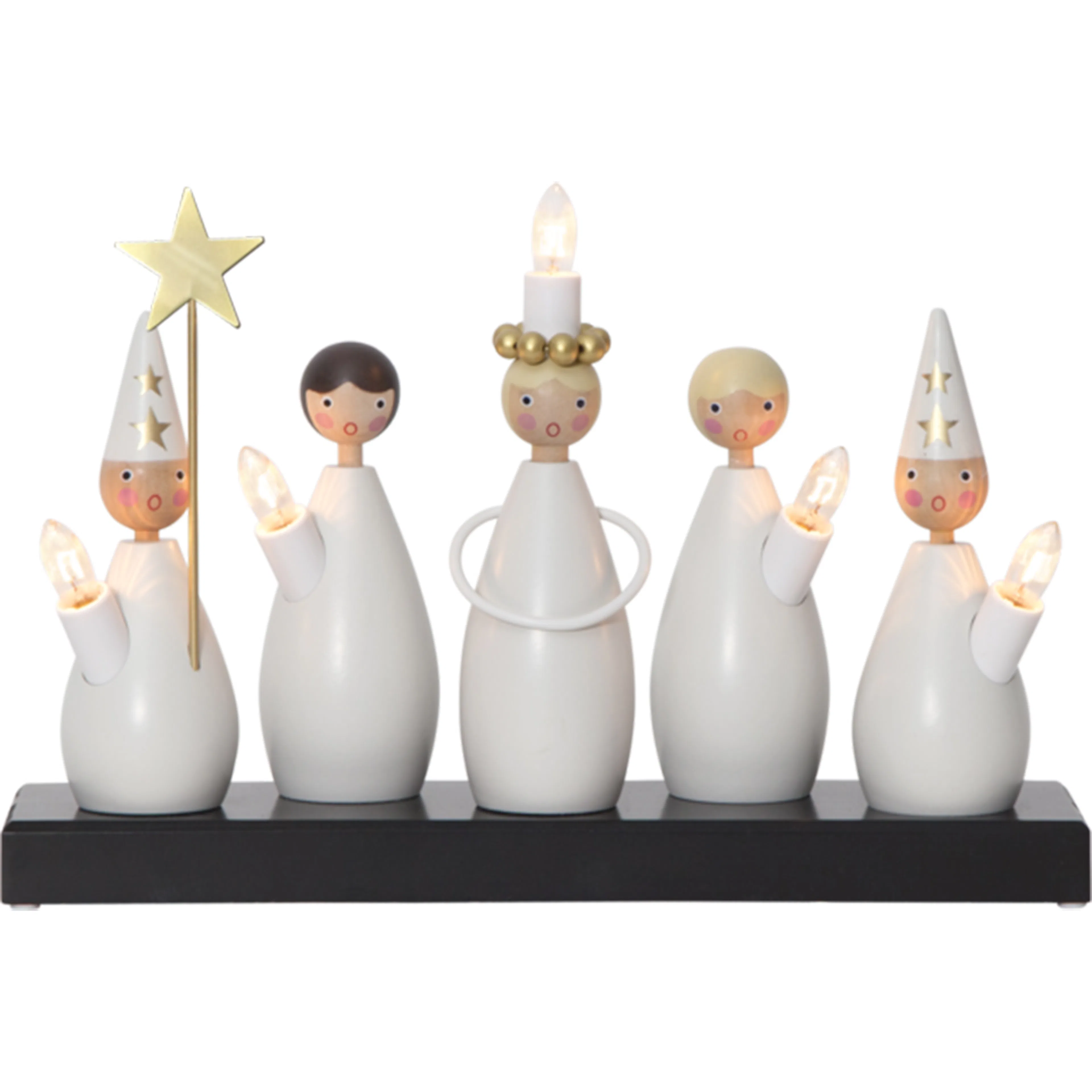 Adventsljusstake Star Trading Luciakör 5-Armad i Vit Trädesign