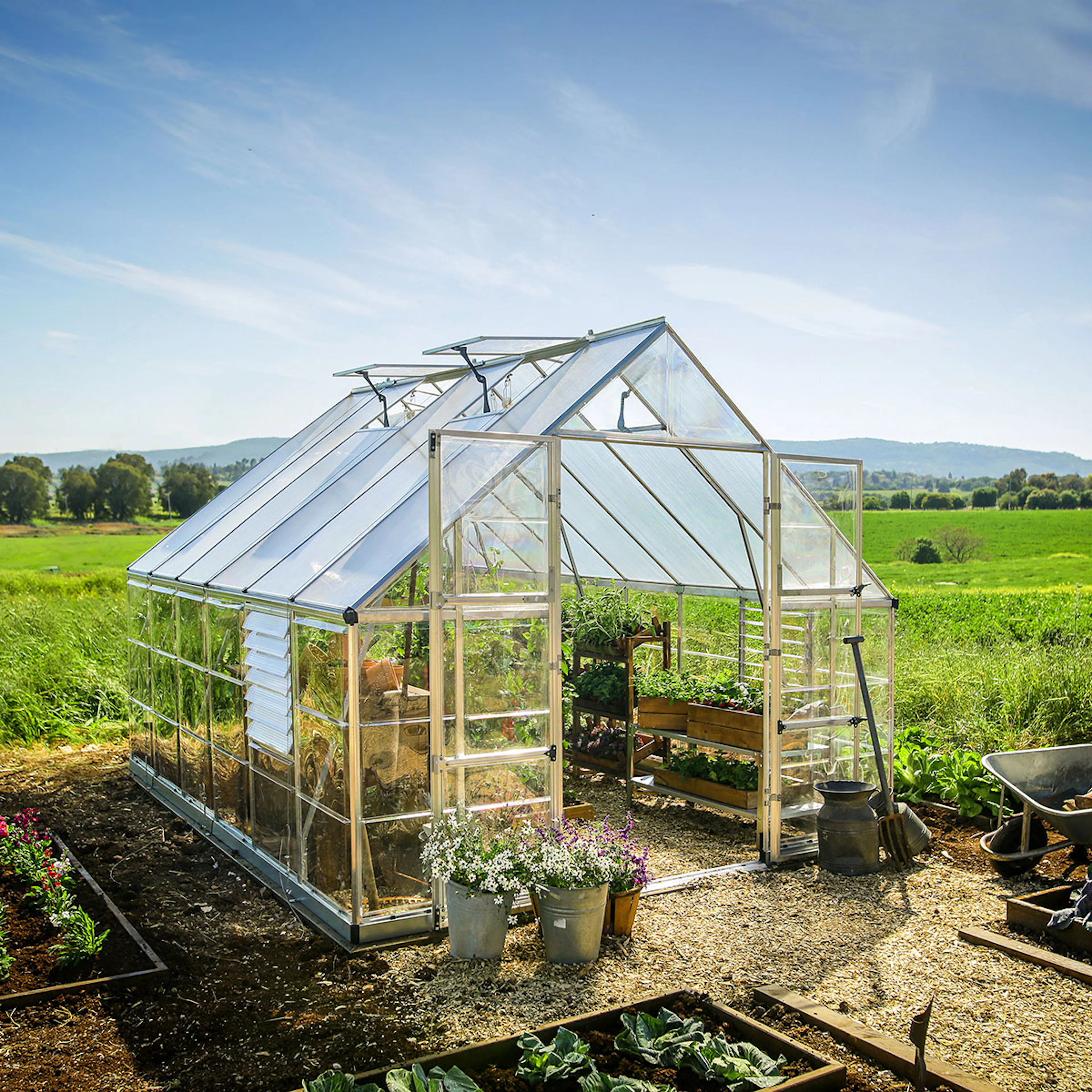 Växthus Canopia by Palram Balance, Aluminiumram med UV-Skyddad Polykarbonat & Ventilationsfönster, 10,8 m²