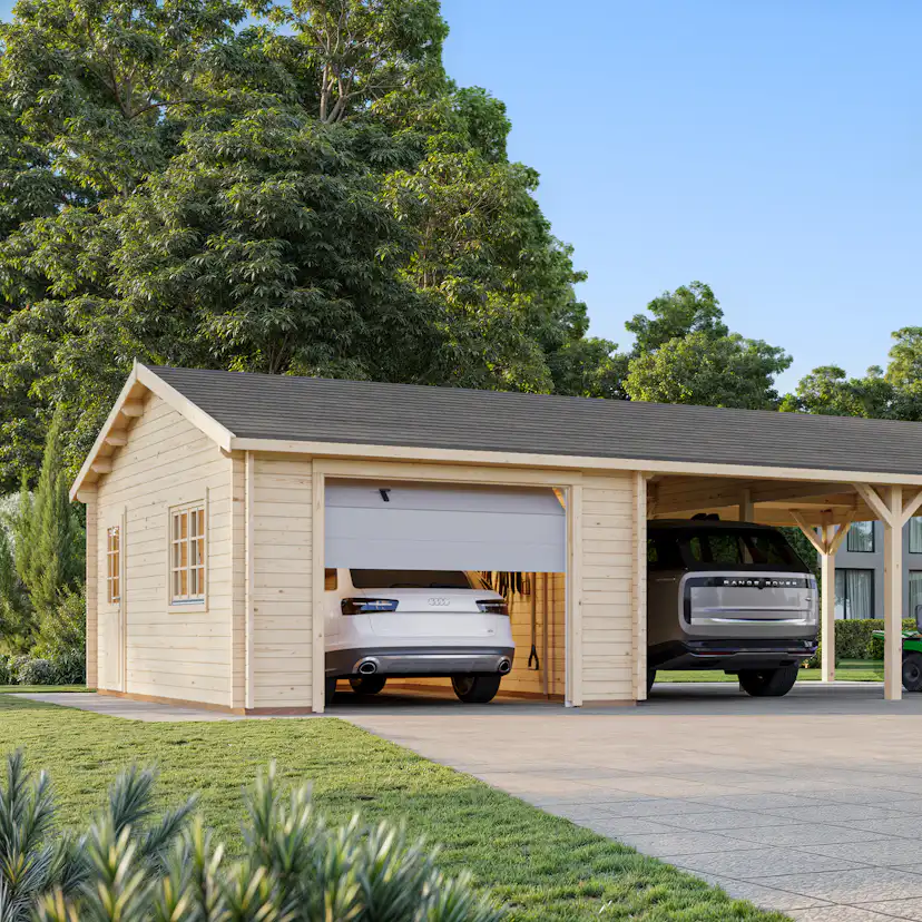 Garage Palmako Roger med Carport 53,1 m2 och Takskjutport