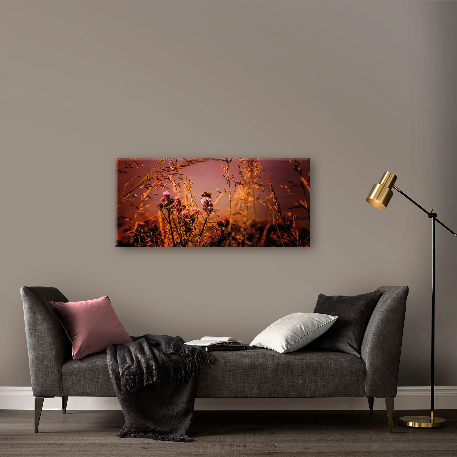 Tavla Art for the Home Flowers and a Bee 40x100