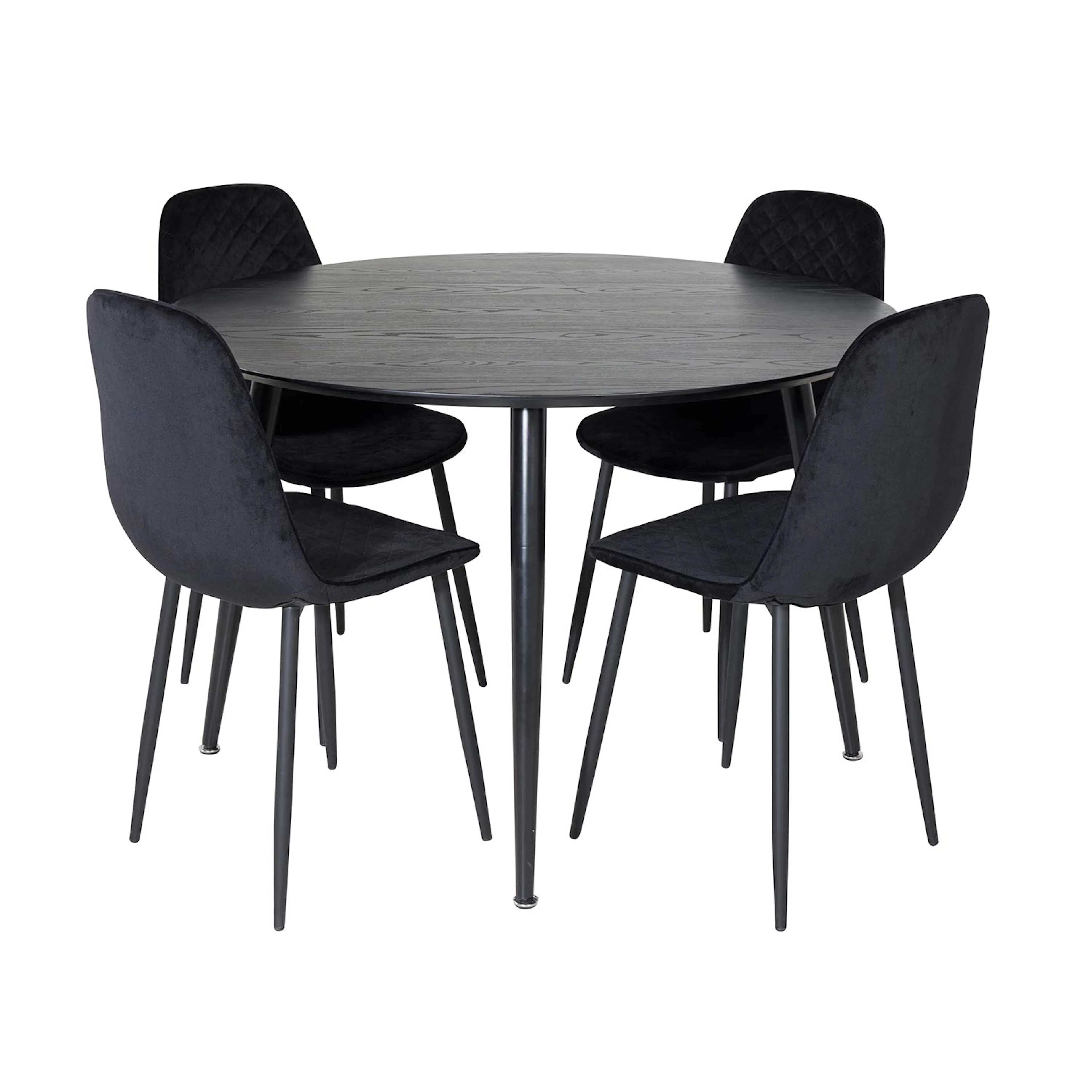 Dipp Table-Black Veneer/AllPolar Chair-Black Velvet_4 Svart/Svart, Sammet