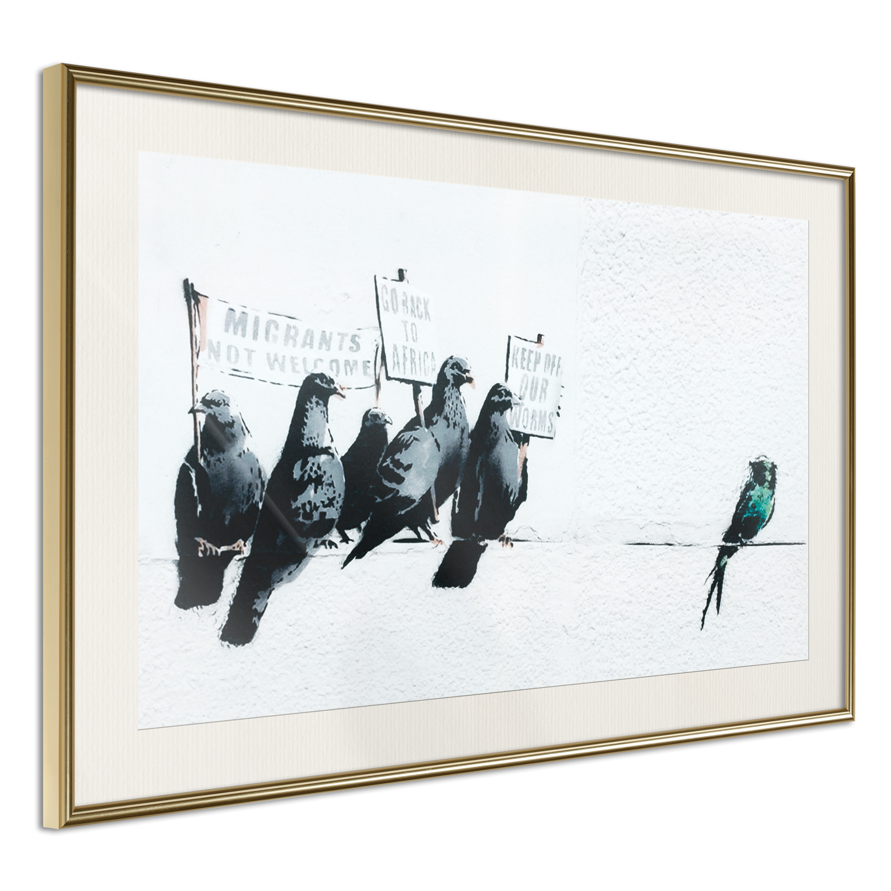 Affisch - Xenophobic Pigeons [Poster] 45x30 Guld ram med passepartout, 45x30 cm